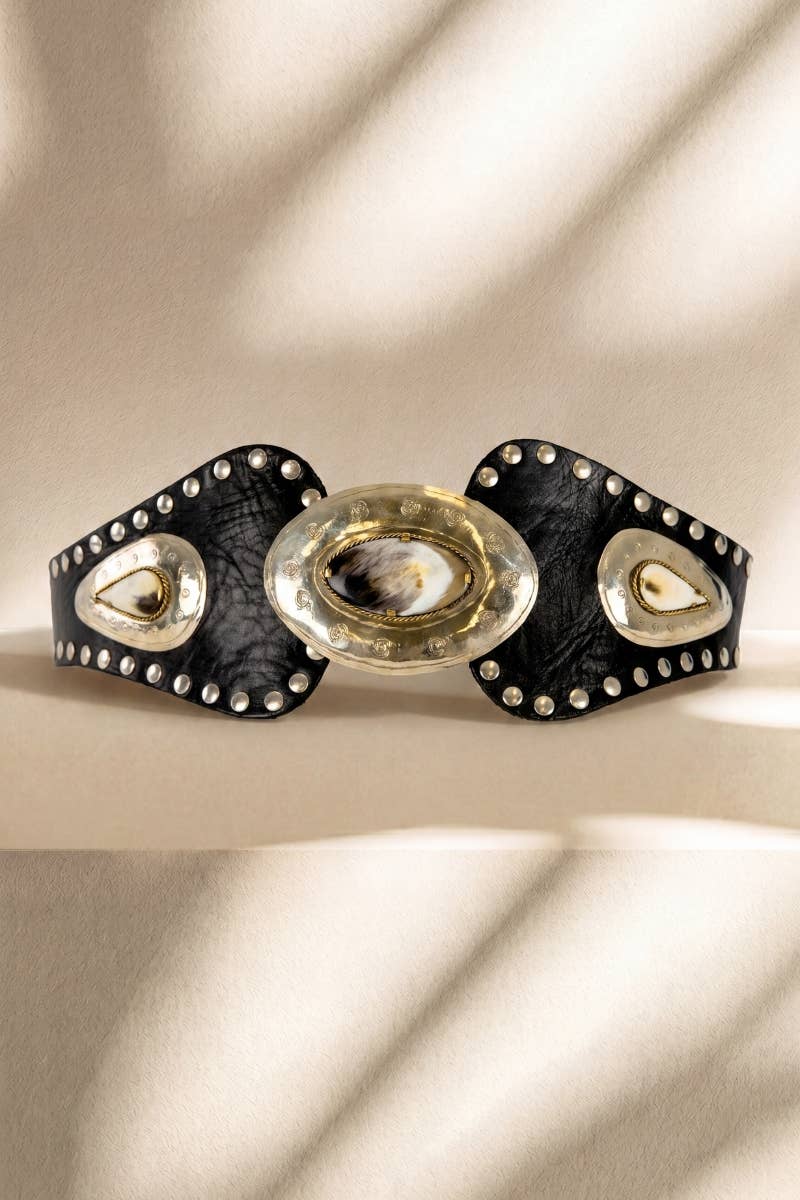 ATLAS black leather sash belt