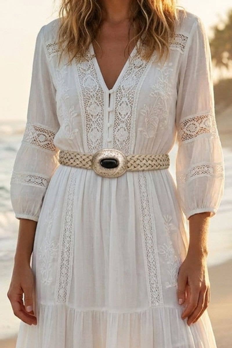 Mercury Narrow White Leather Belt