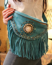 Load image into Gallery viewer, Suede Fringe Bum Bag - Turquoise