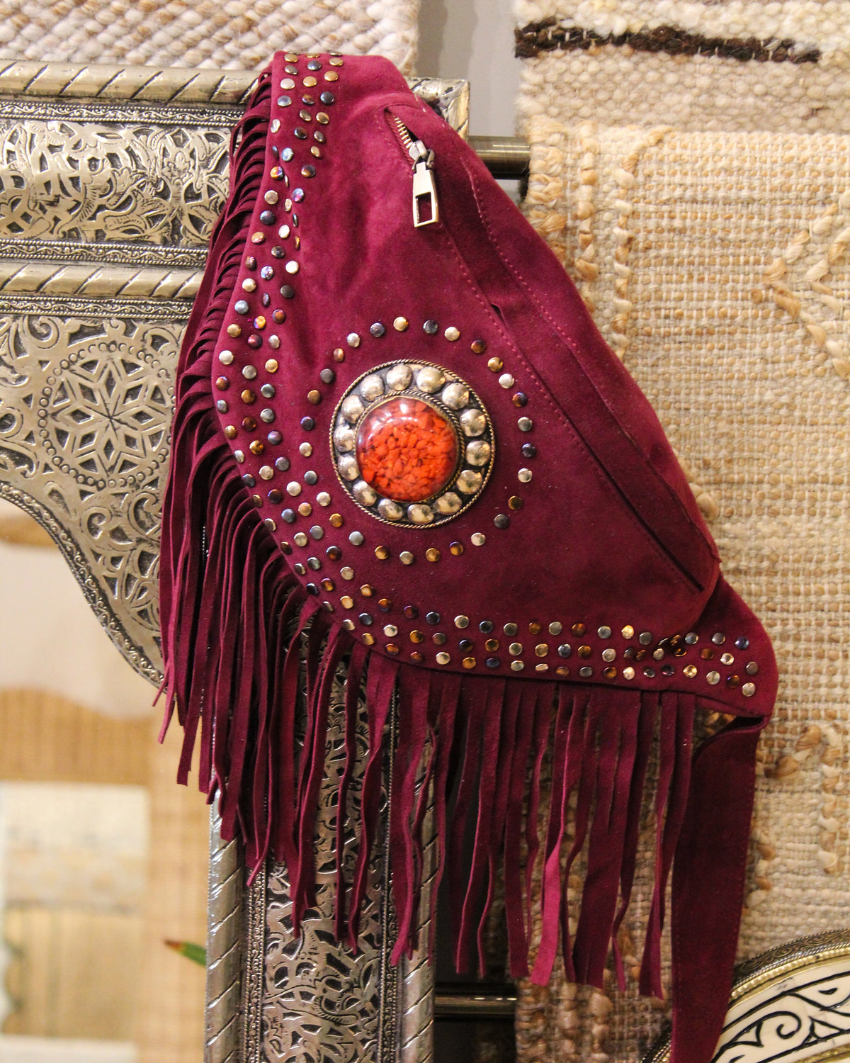 Suede Fringe Bum Bag - Maroon