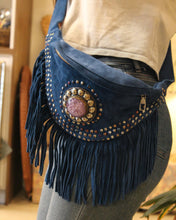 Load image into Gallery viewer, Suede Fringe Bum Bag - Teal Blue