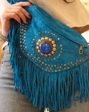 Load image into Gallery viewer, Suede Fringe Bum Bag - Azure Blue