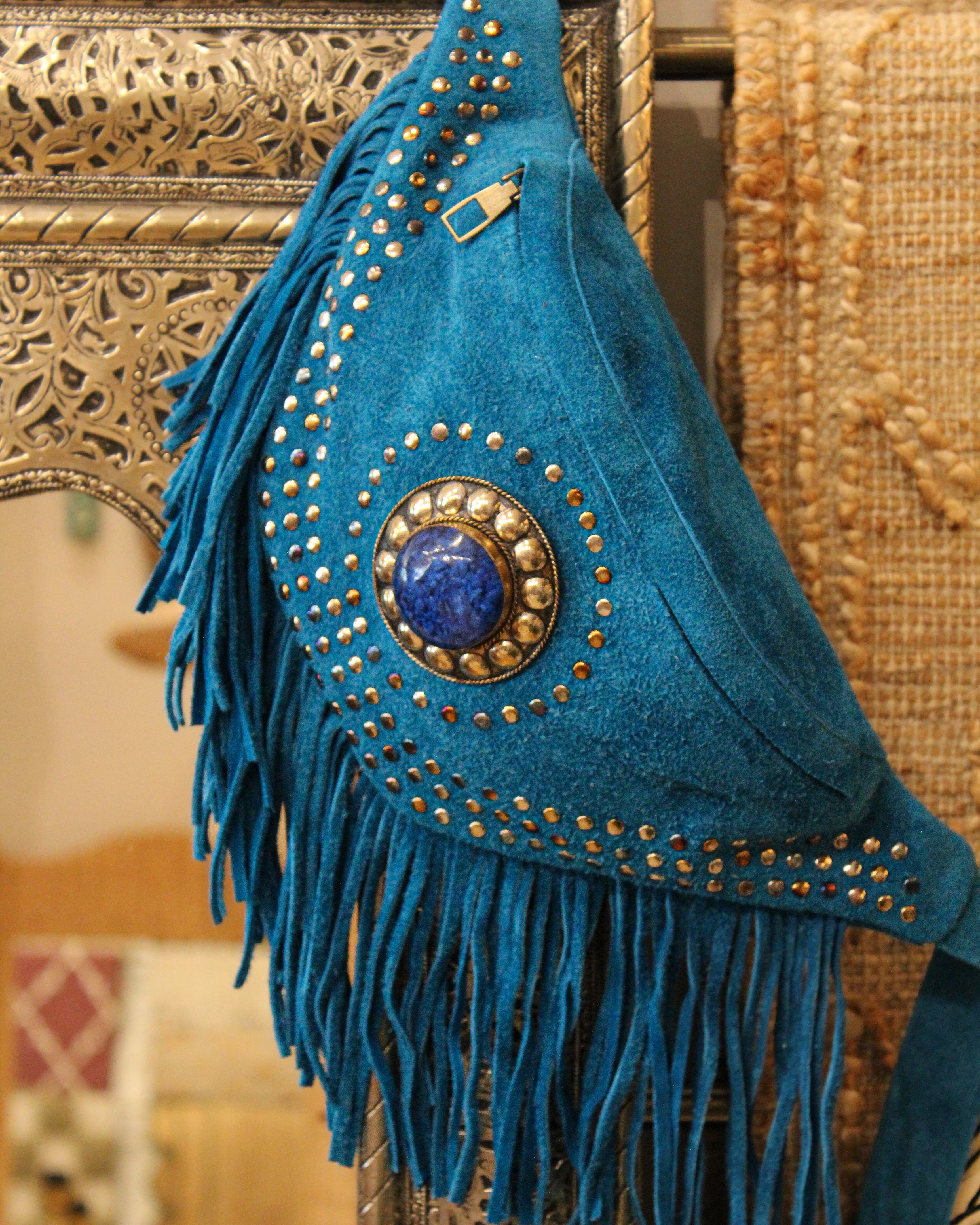 Suede Fringe Bum Bag - Azure Blue