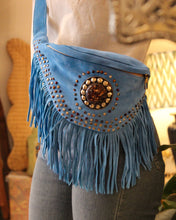 Load image into Gallery viewer, Suede Fringe Bum Bag - Sky Blue