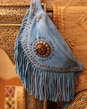 Load image into Gallery viewer, Suede Fringe Bum Bag - Sky Blue