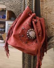 Load image into Gallery viewer, Suede Fringe Bucket Bag - Dusty Pink