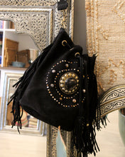 Load image into Gallery viewer, Suede Fringe Bucket Bag - Black
