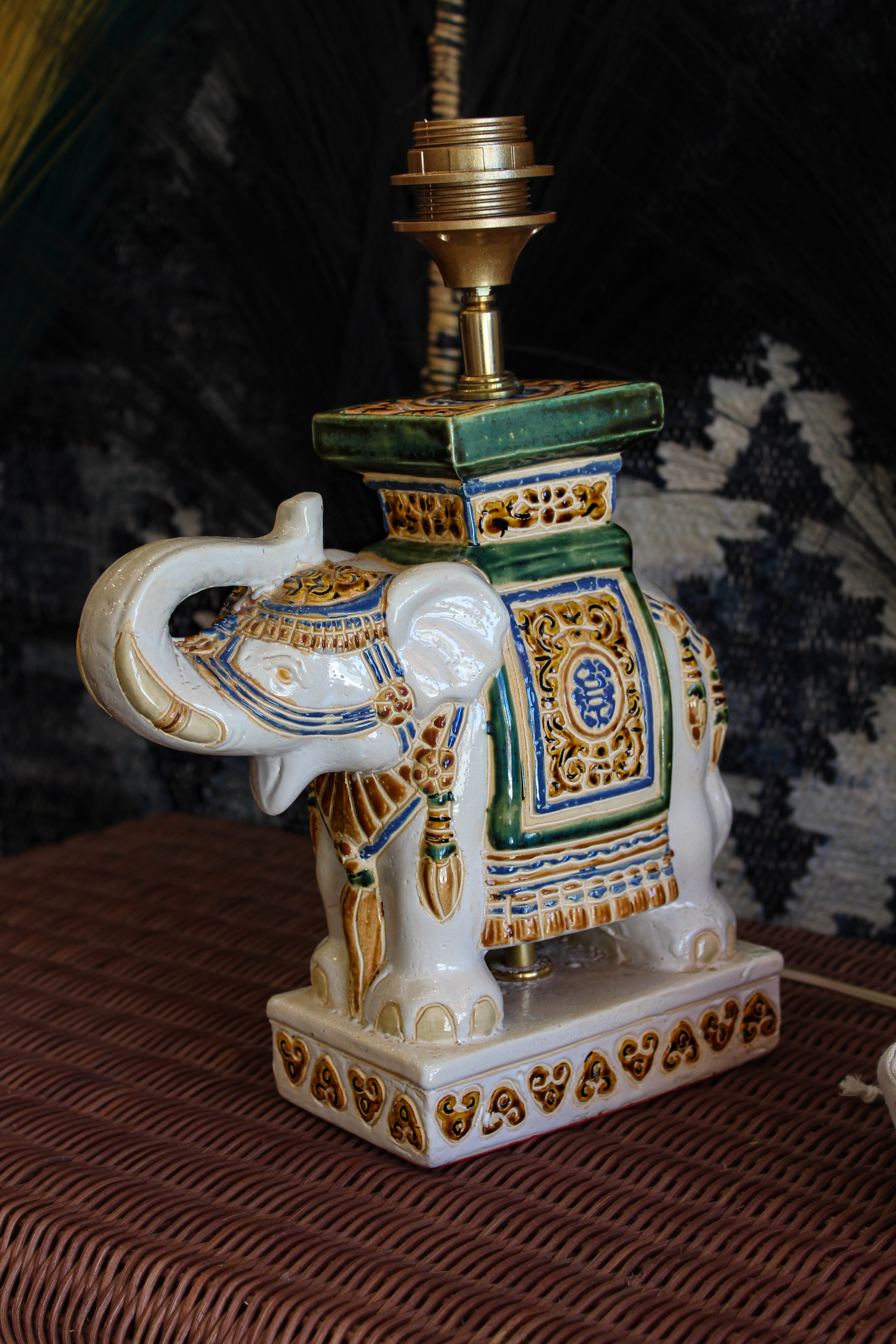 Vintage Elephant Lamp Base - White/Green