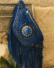 Load image into Gallery viewer, Suede Fringe Bum Bag - Navy Blue