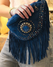 Load image into Gallery viewer, Suede Fringe Bum Bag - Navy Blue