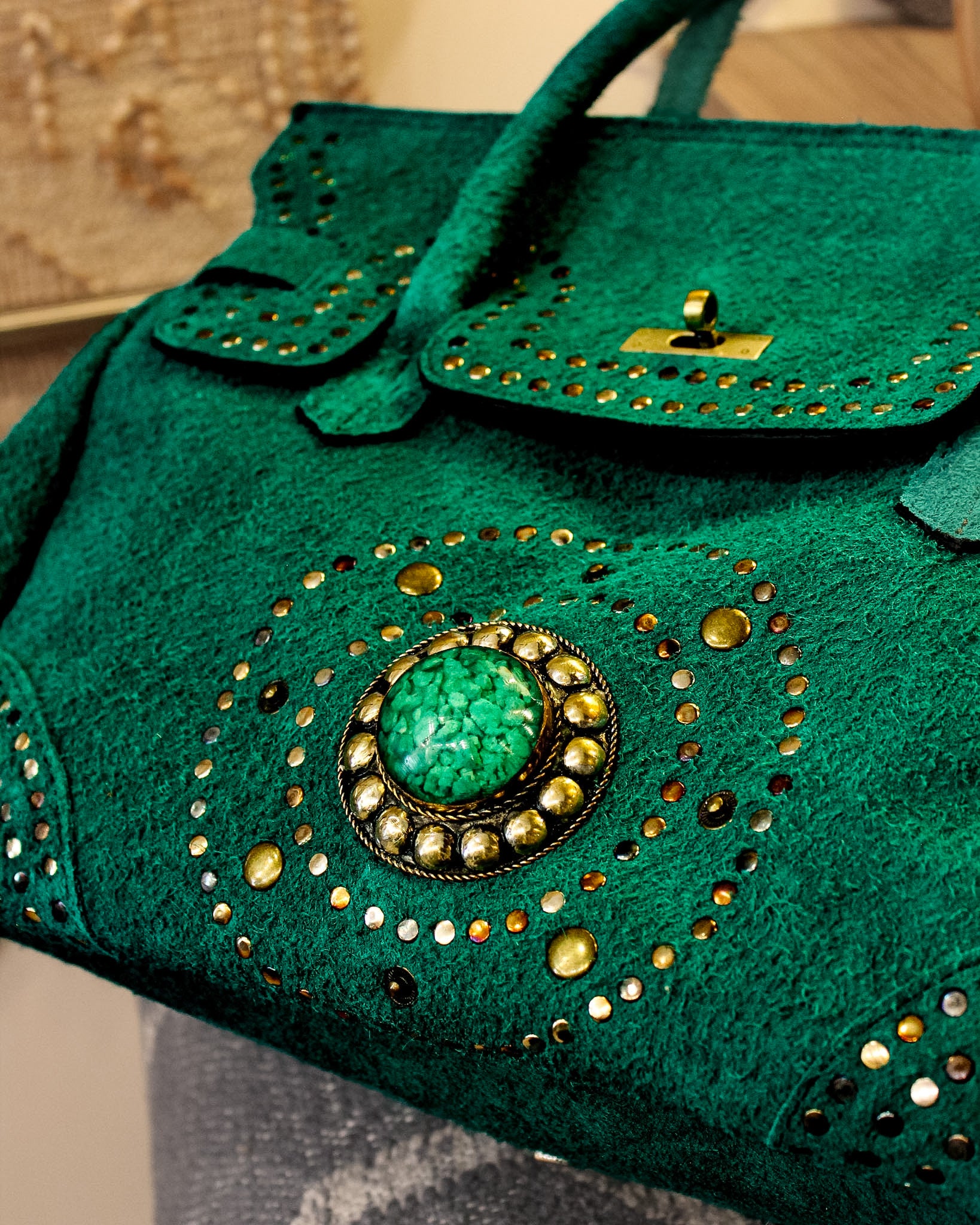 Suede Handbag - Sea Green