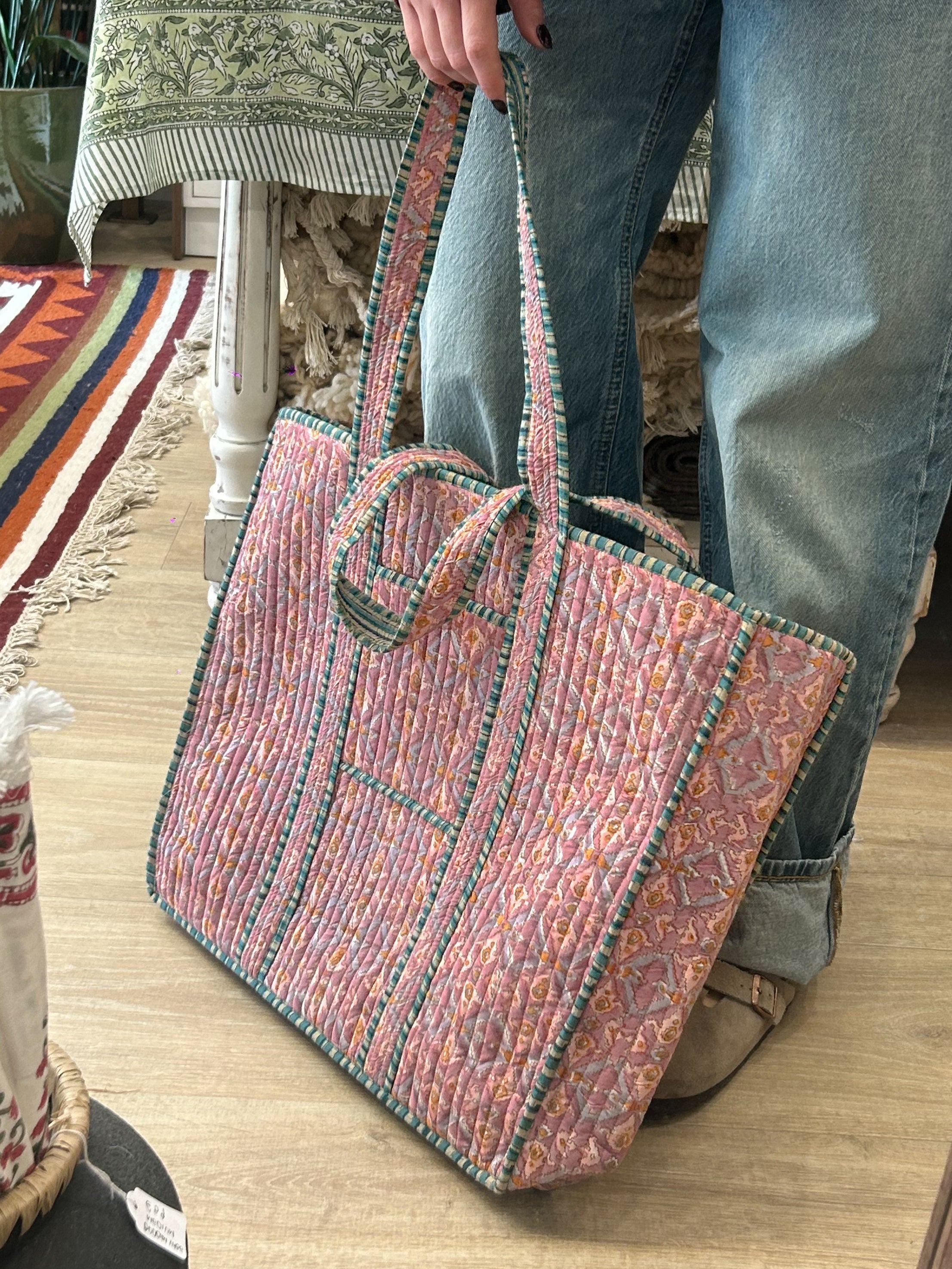 Blockprint Bag - Pink & Purple Ikat