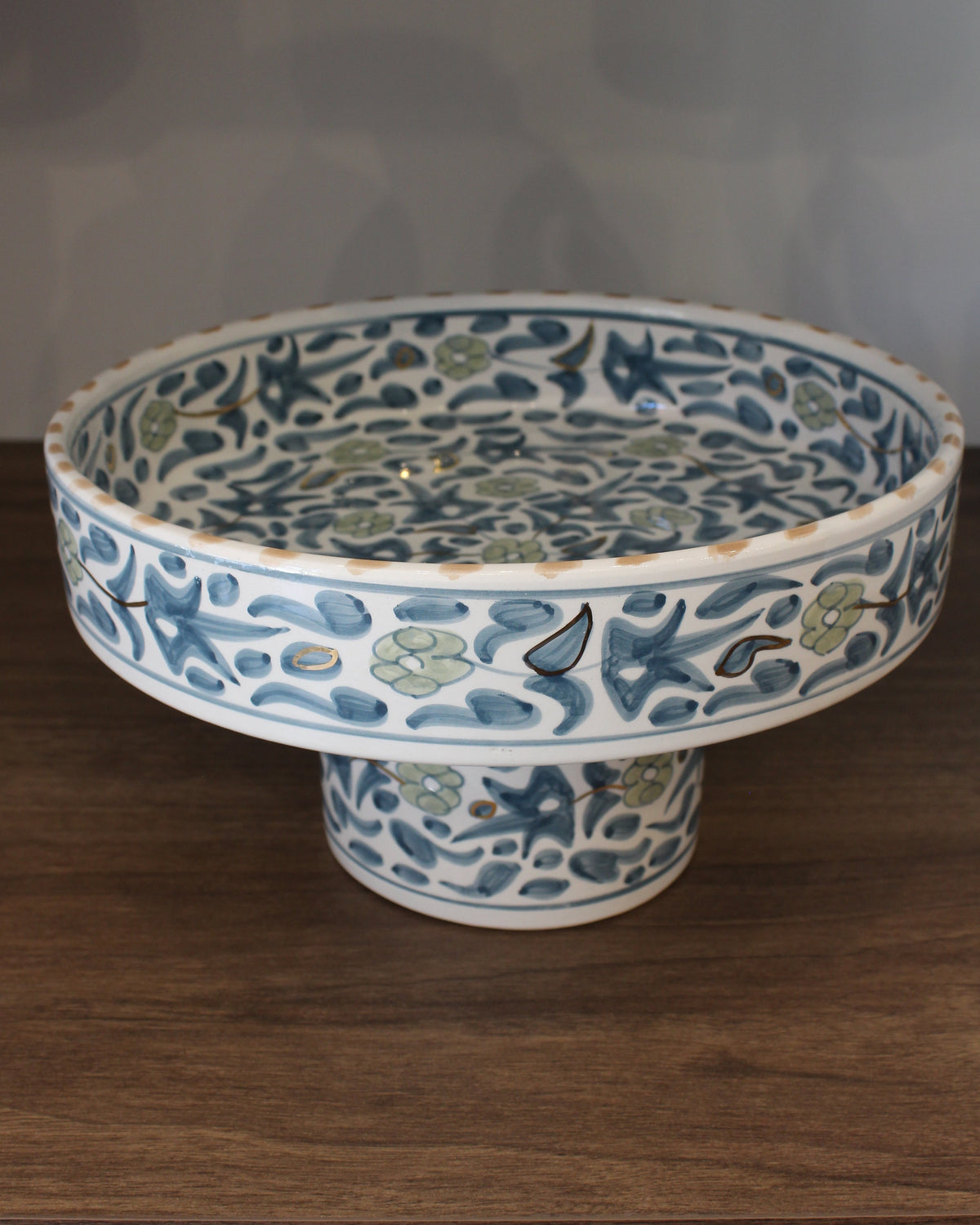 Fleur Stone Blue Pedestal Serving Dish