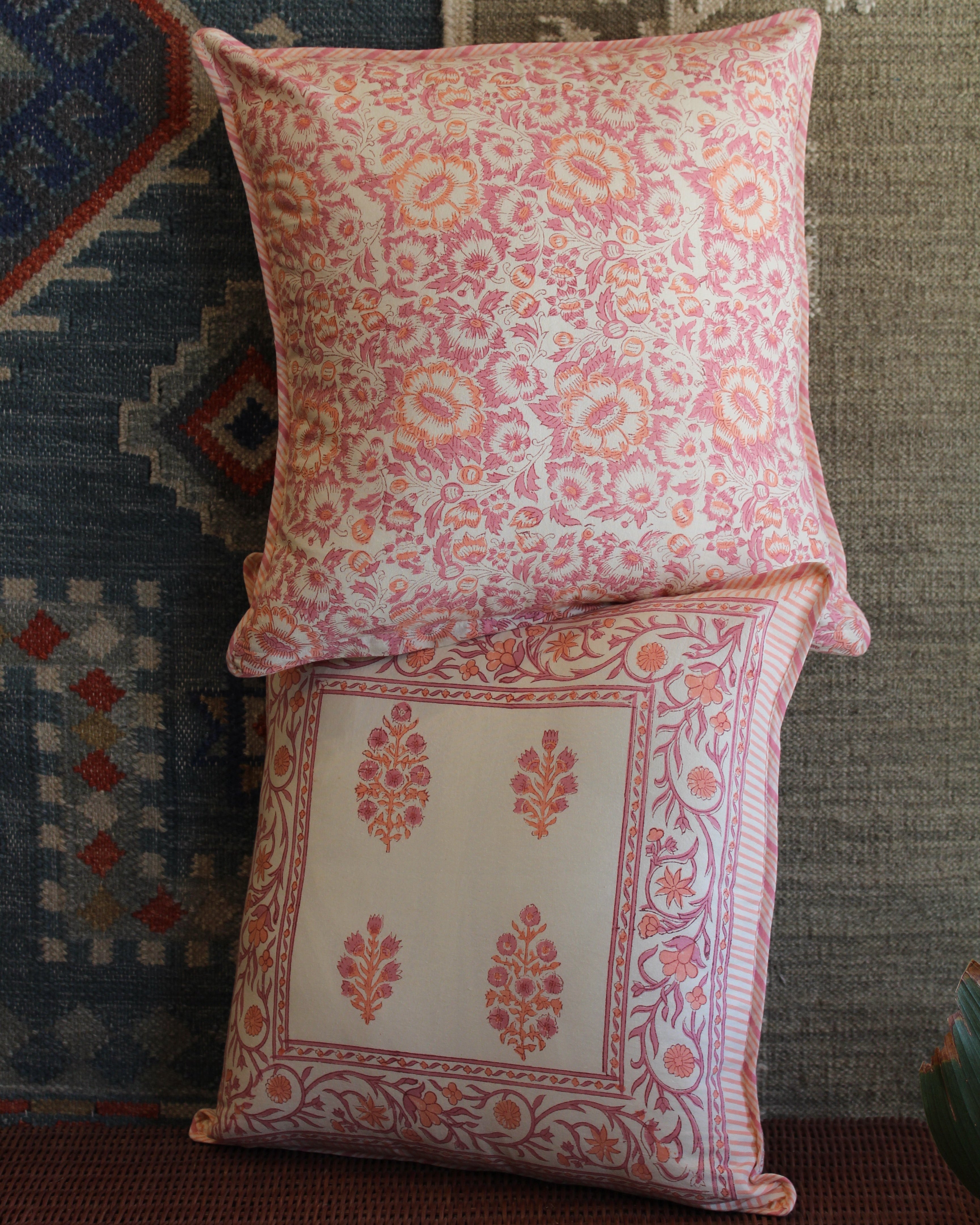 Blockprint Cushion Cover Set - Bloom Blush