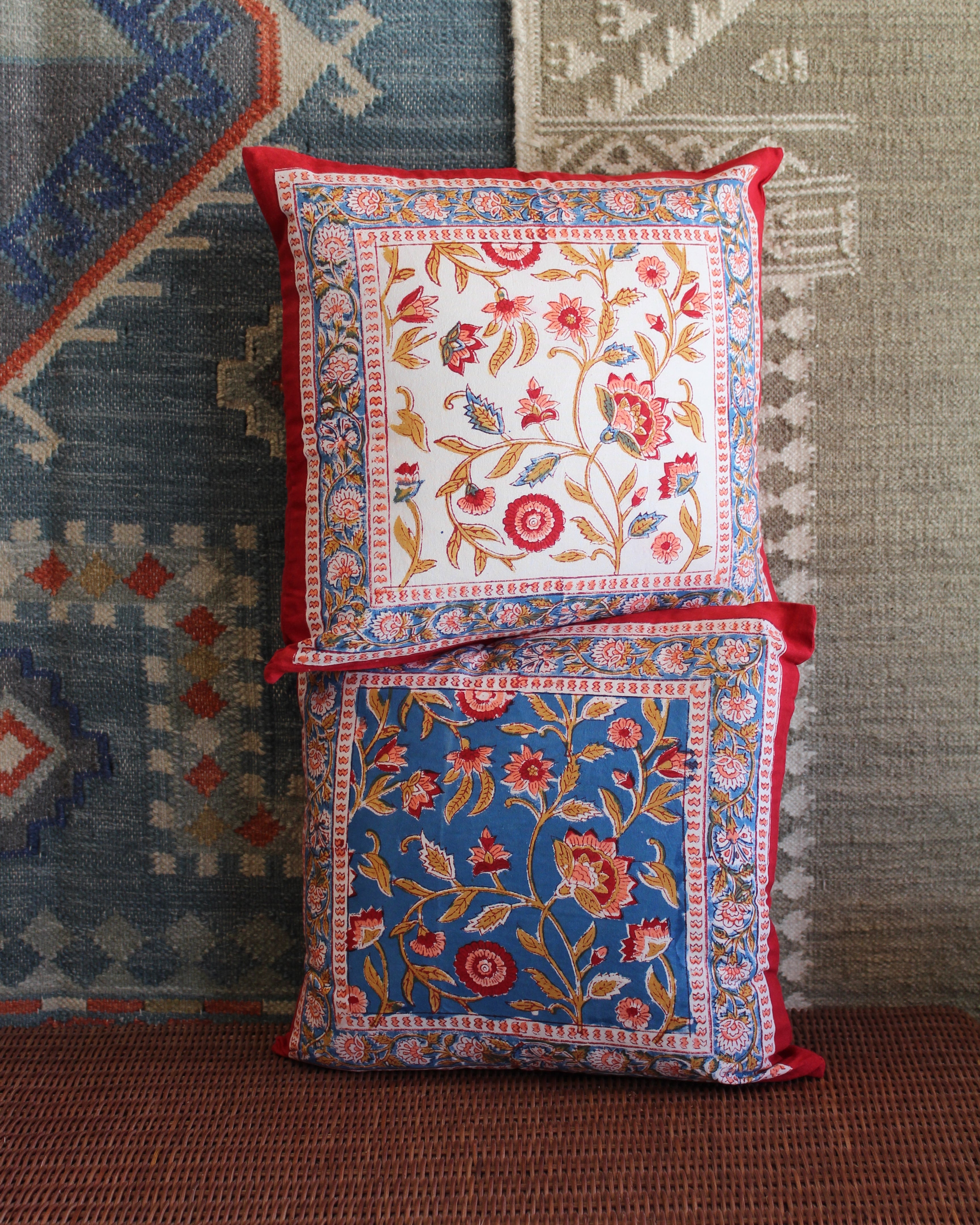 Blockprint Cushion Cover Set - Everbloom Crimson