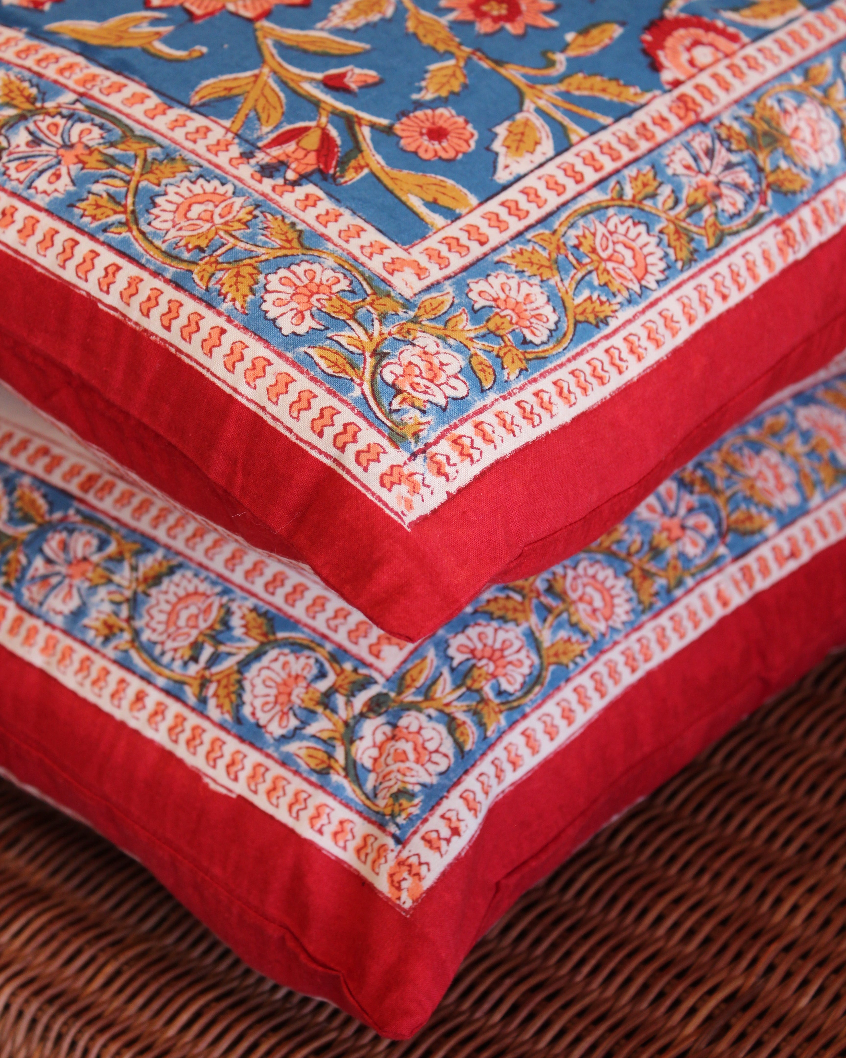 Blockprint Cushion Cover Set - Everbloom Crimson