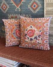 Load image into Gallery viewer, Blockprint Cushion Cover Set - Violet & Tangerine Garden