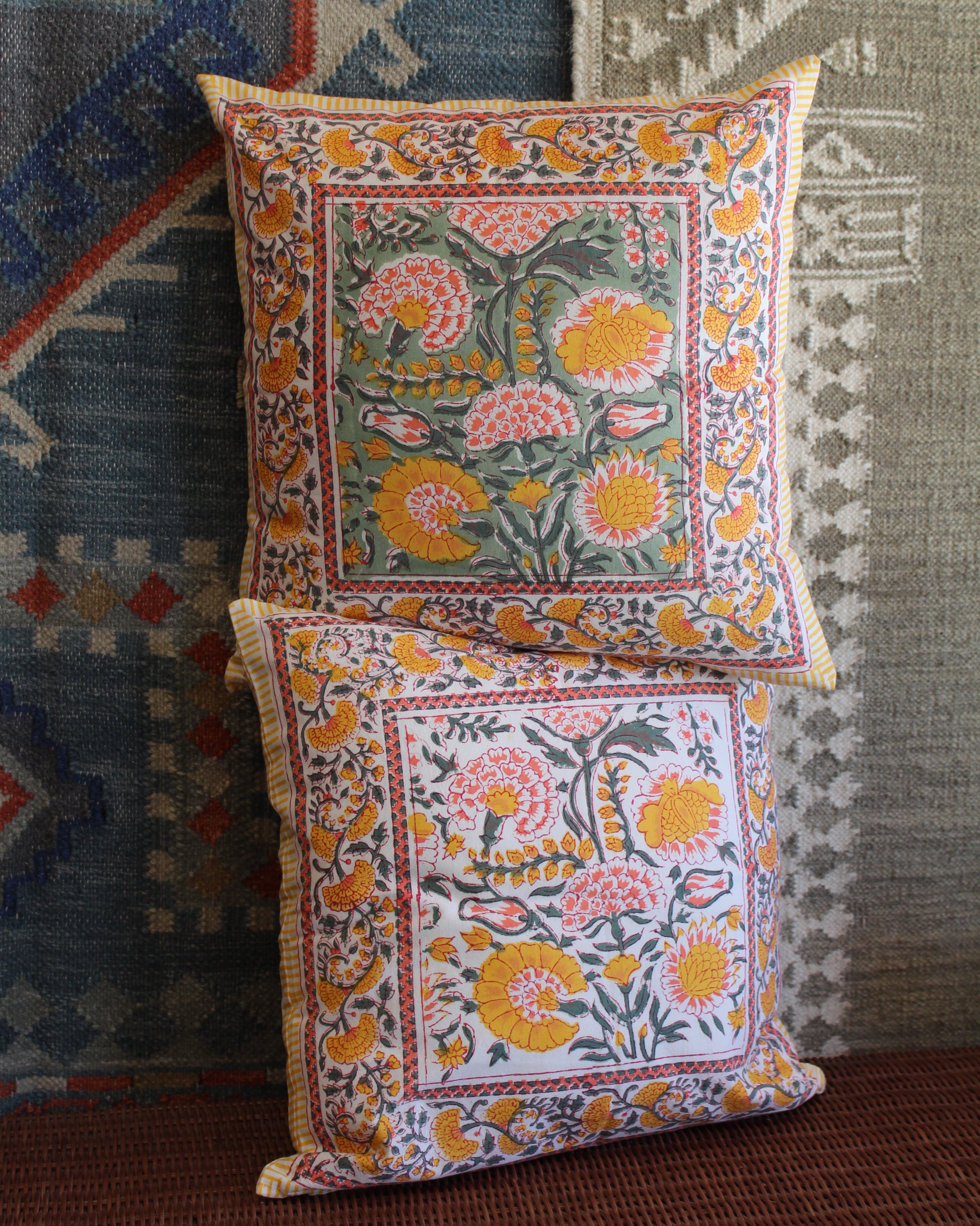 Blockprint Cushion Cover Set - Dandelion Blossom