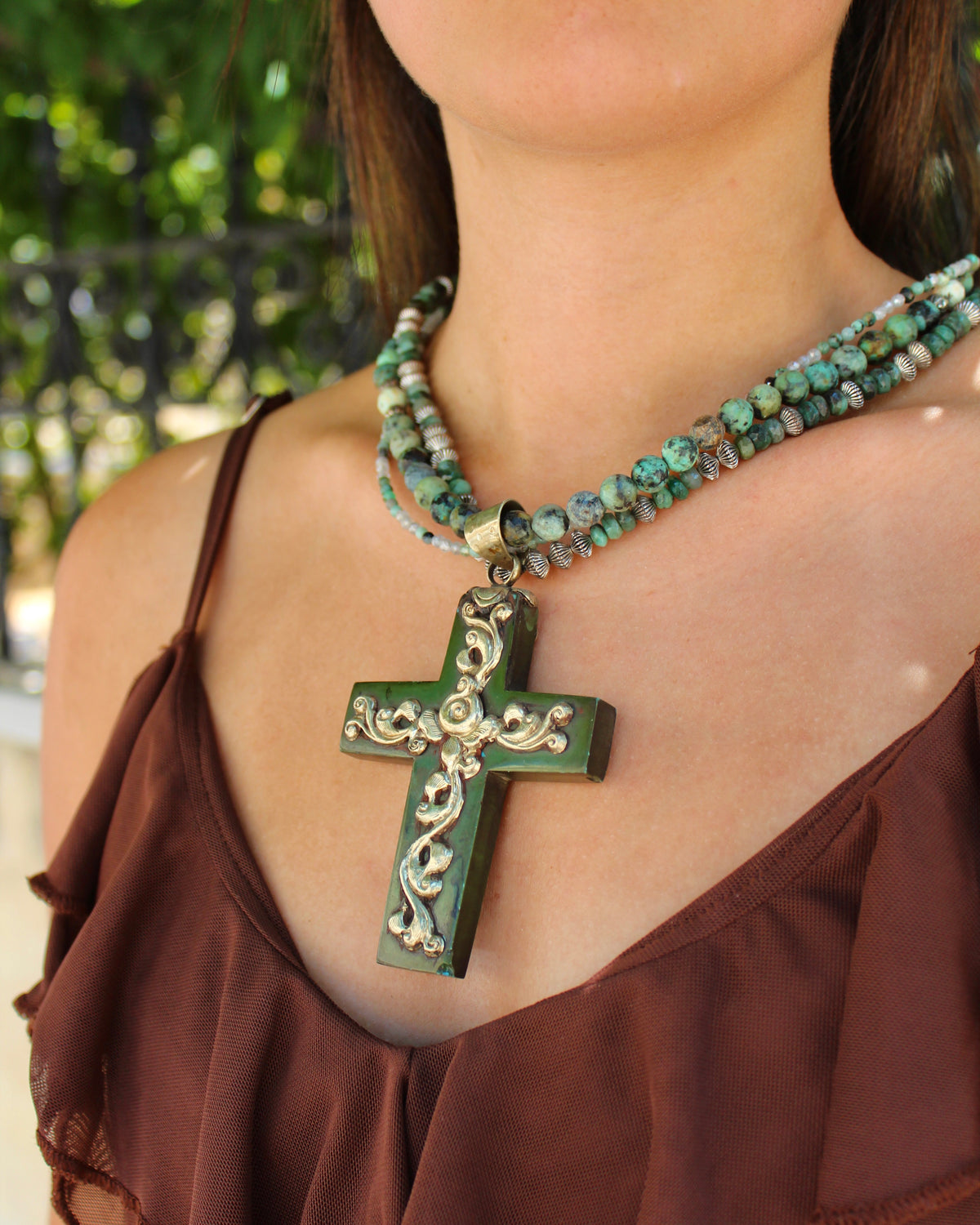 African Green Cross Necklace