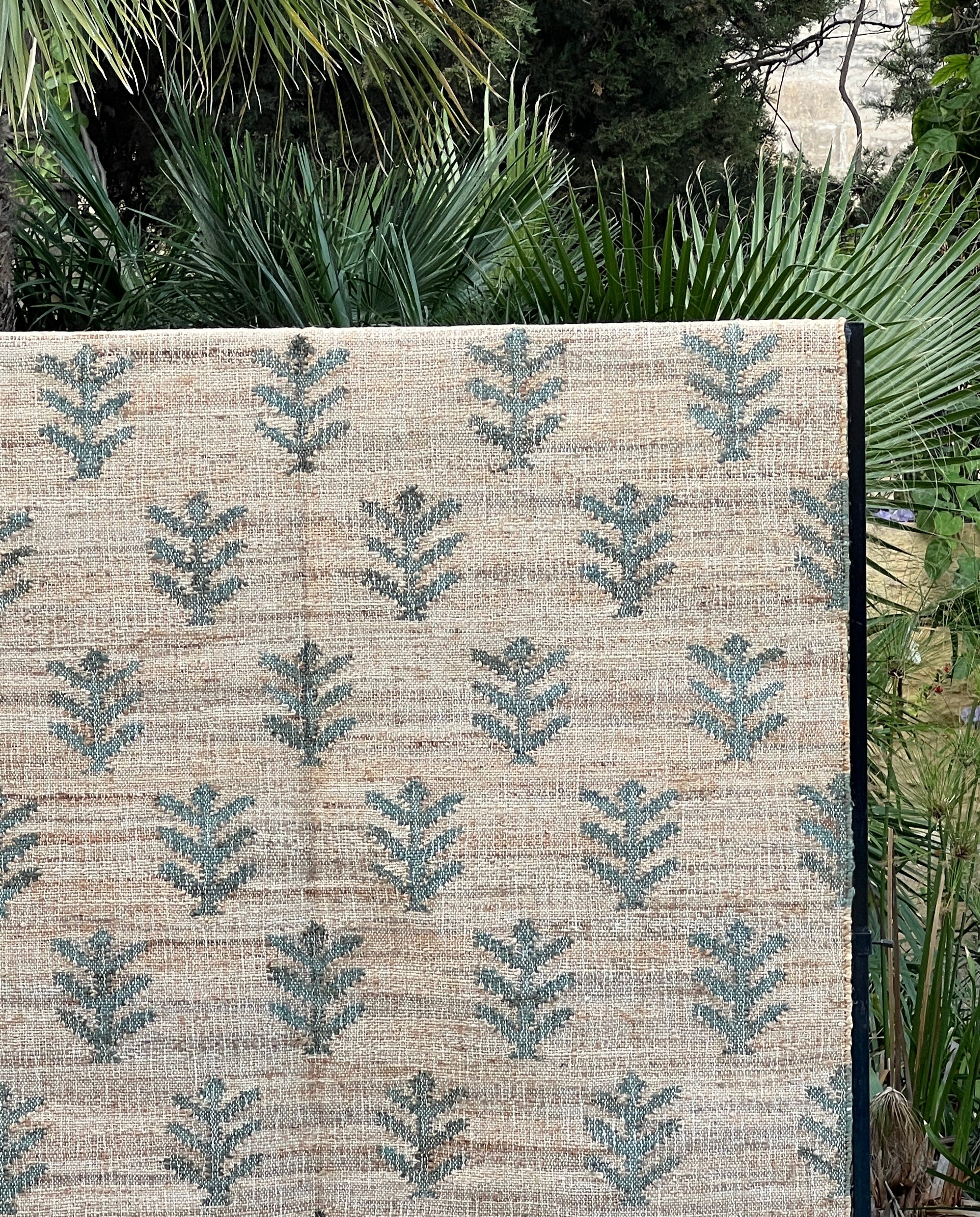 Jute Motif Rug - Natural / Green 150 x 240cm