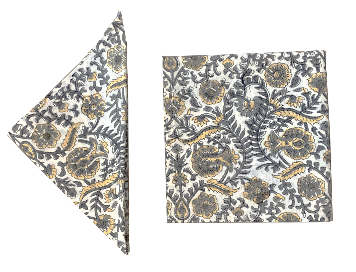 Yellow Blockprint Napkins - Set of 5