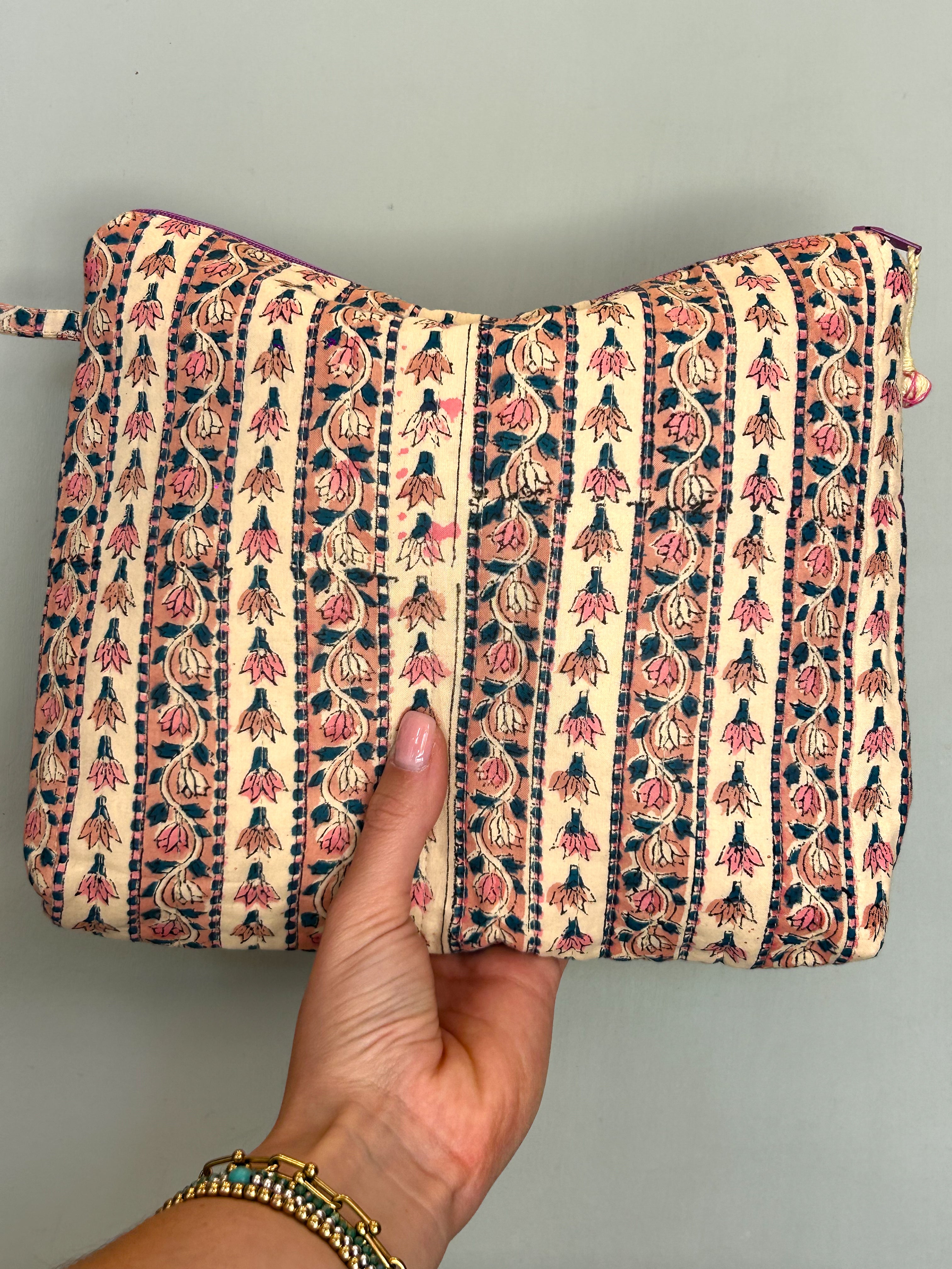 Blockprint Washbag - Pink & Blue Floral