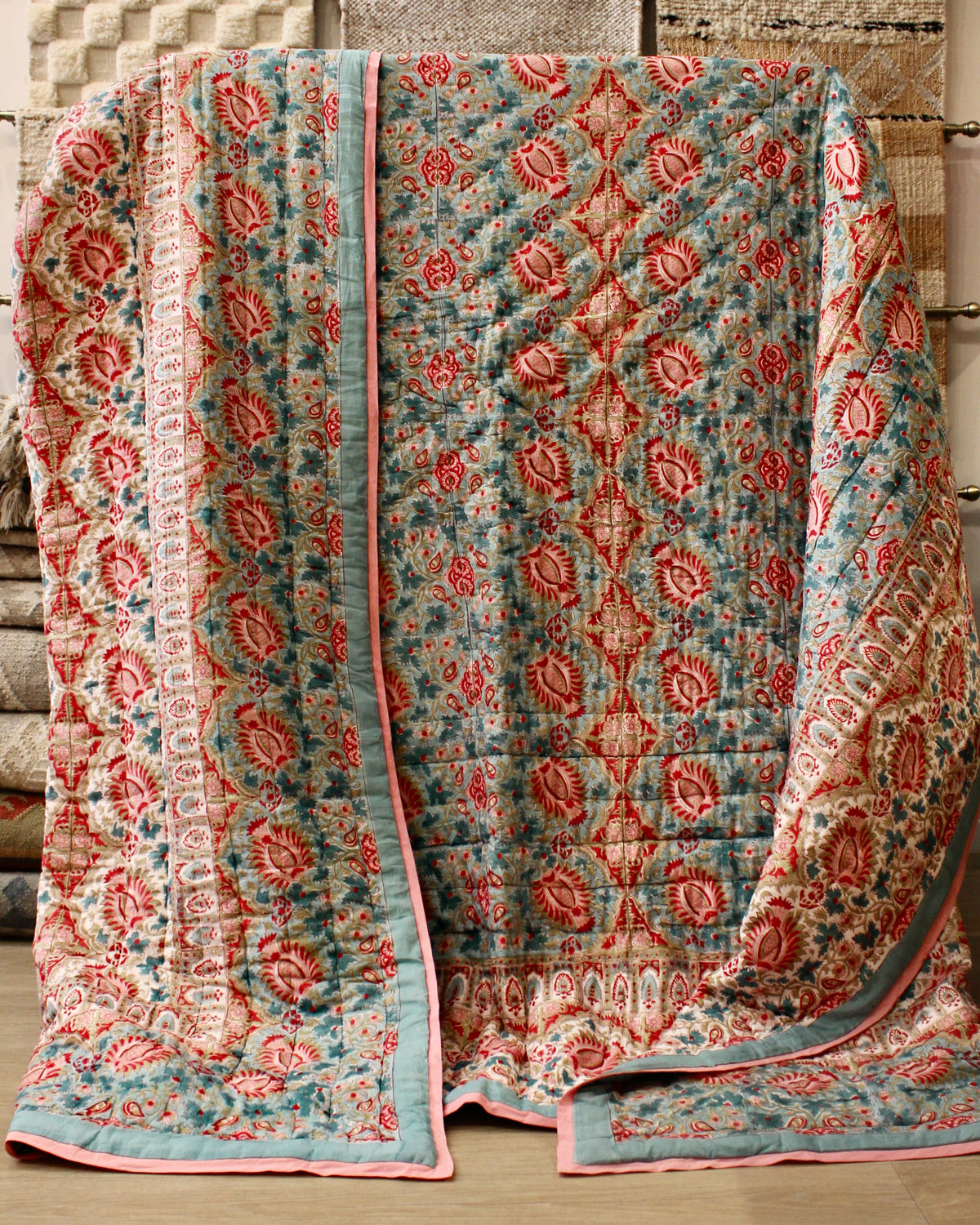 Teal & Rose Garden Quilt - King