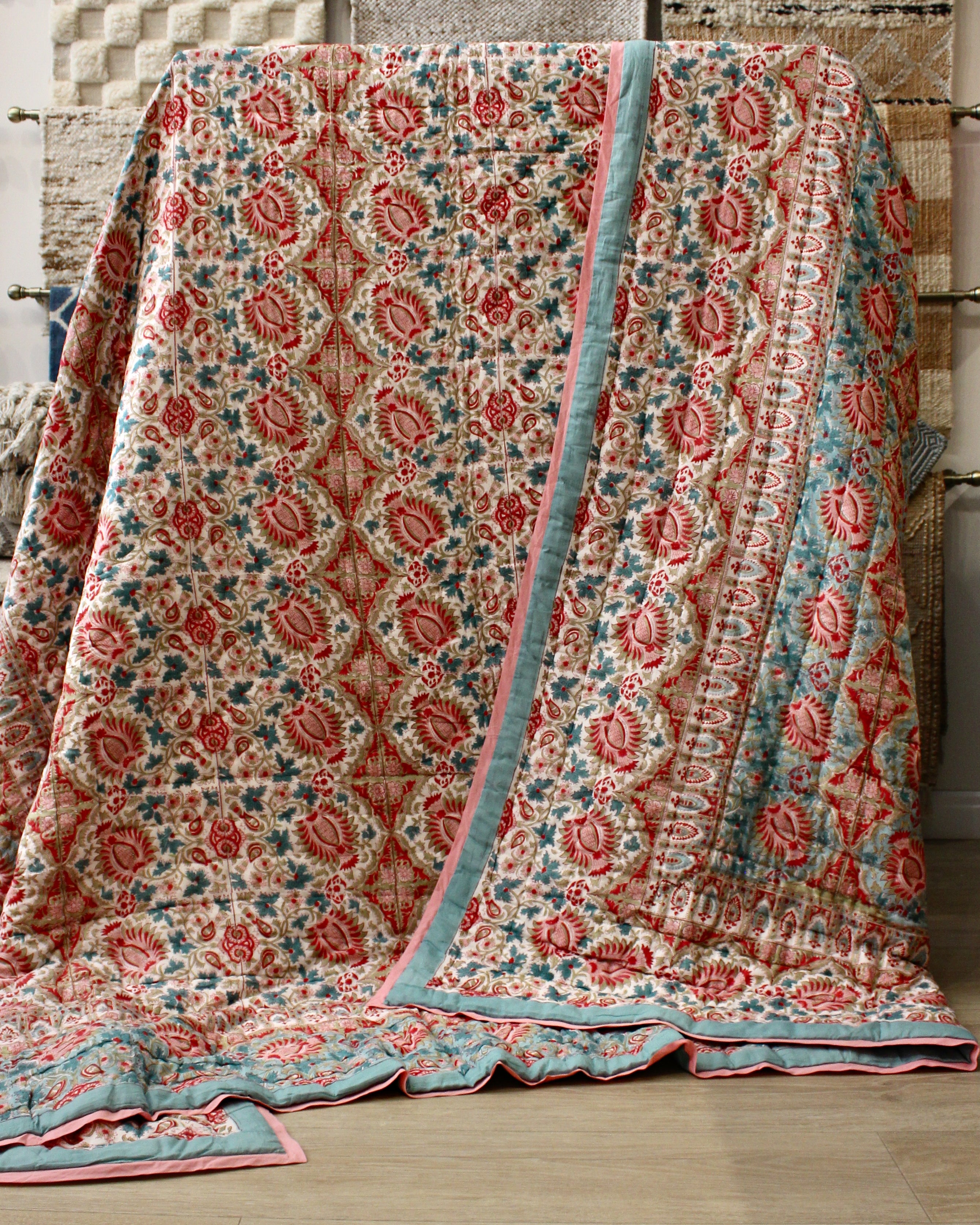Teal & Rose Garden Quilt - King