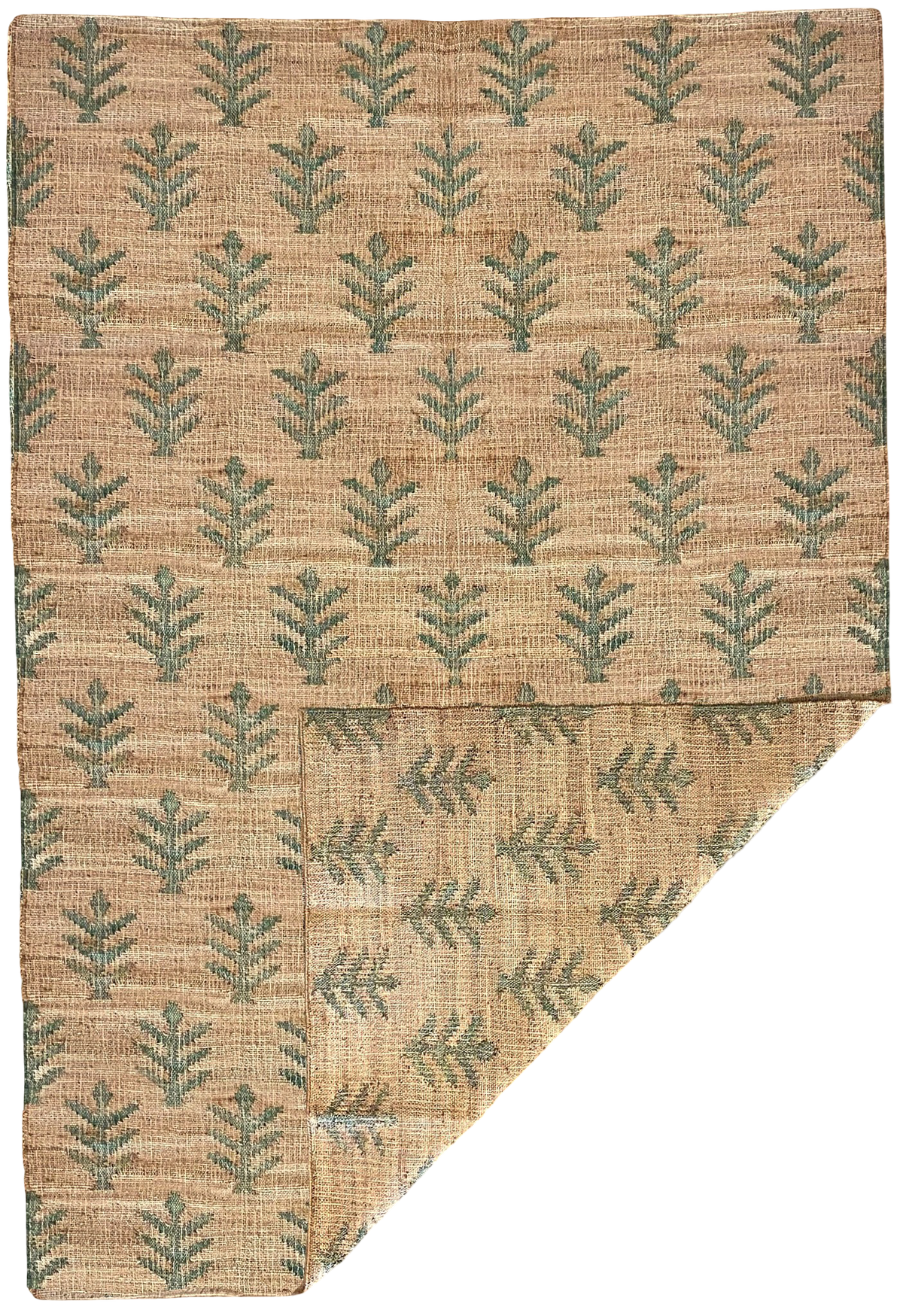 Jute Motif Rug - Natural / Green 180 x 270cm