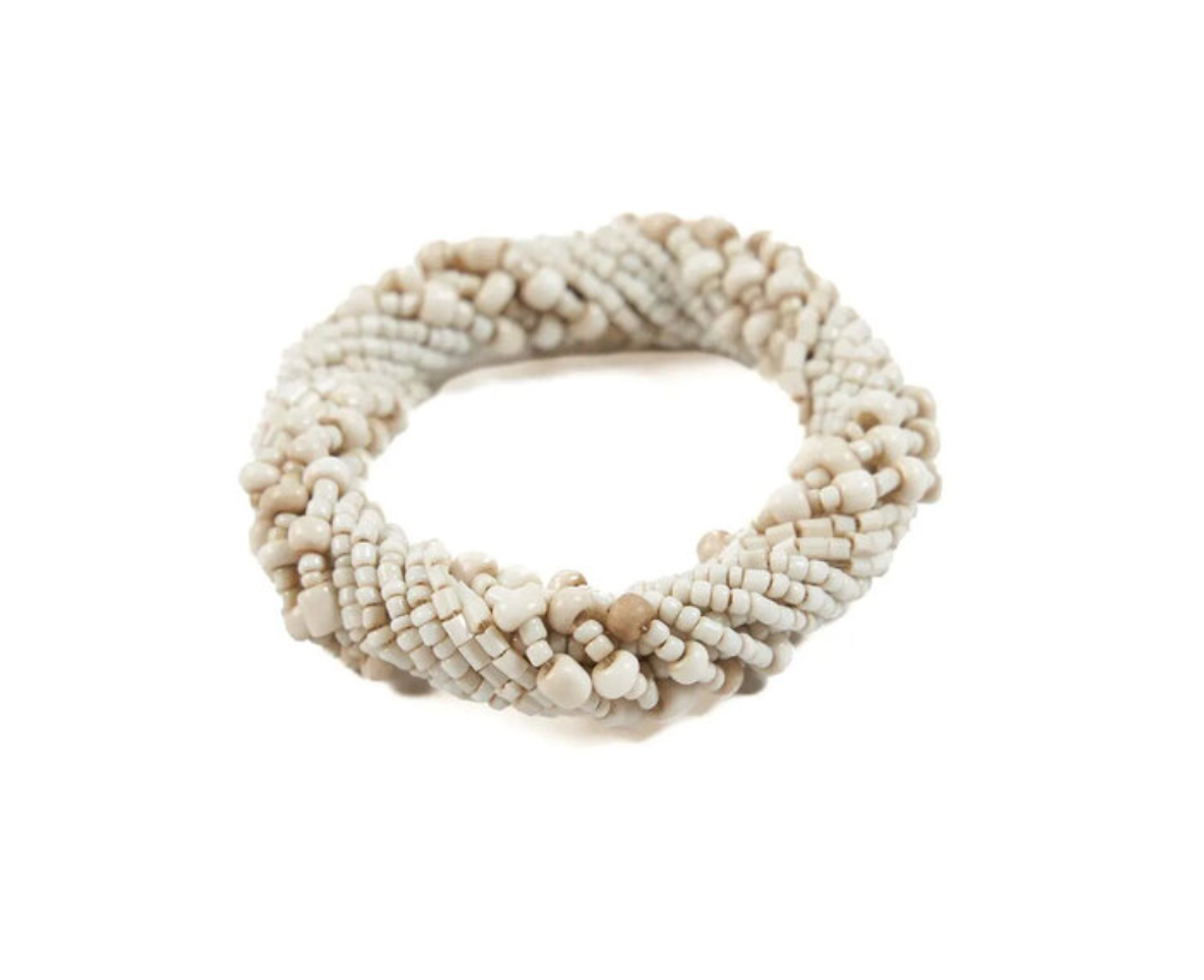 4 Beaded Napkin Rings - Cream