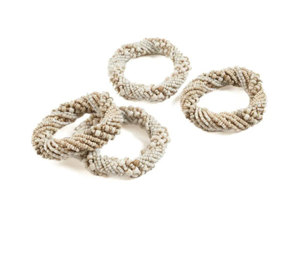 4 Beaded Napkin Rings - Cream