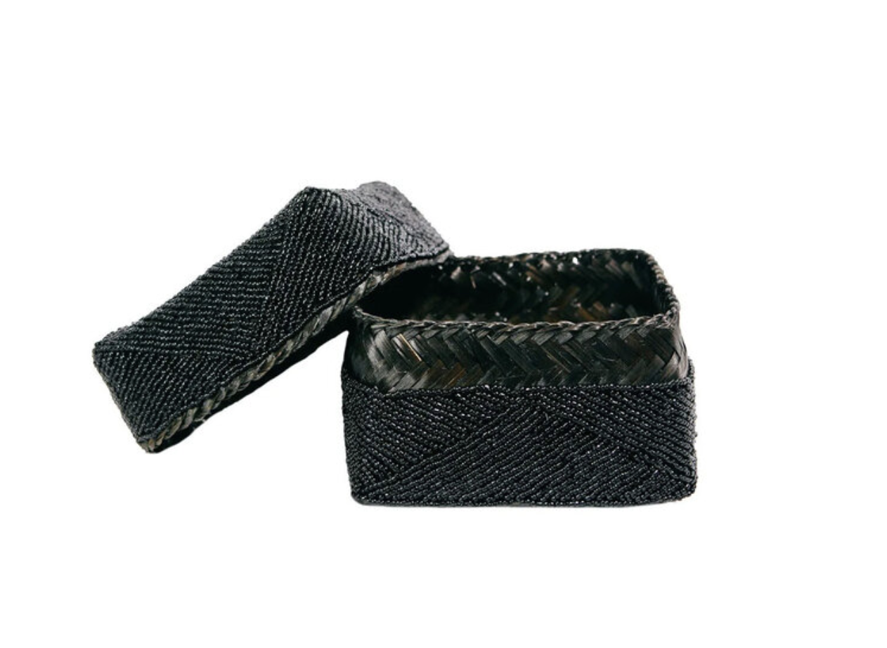 Black Beaded Basket - L