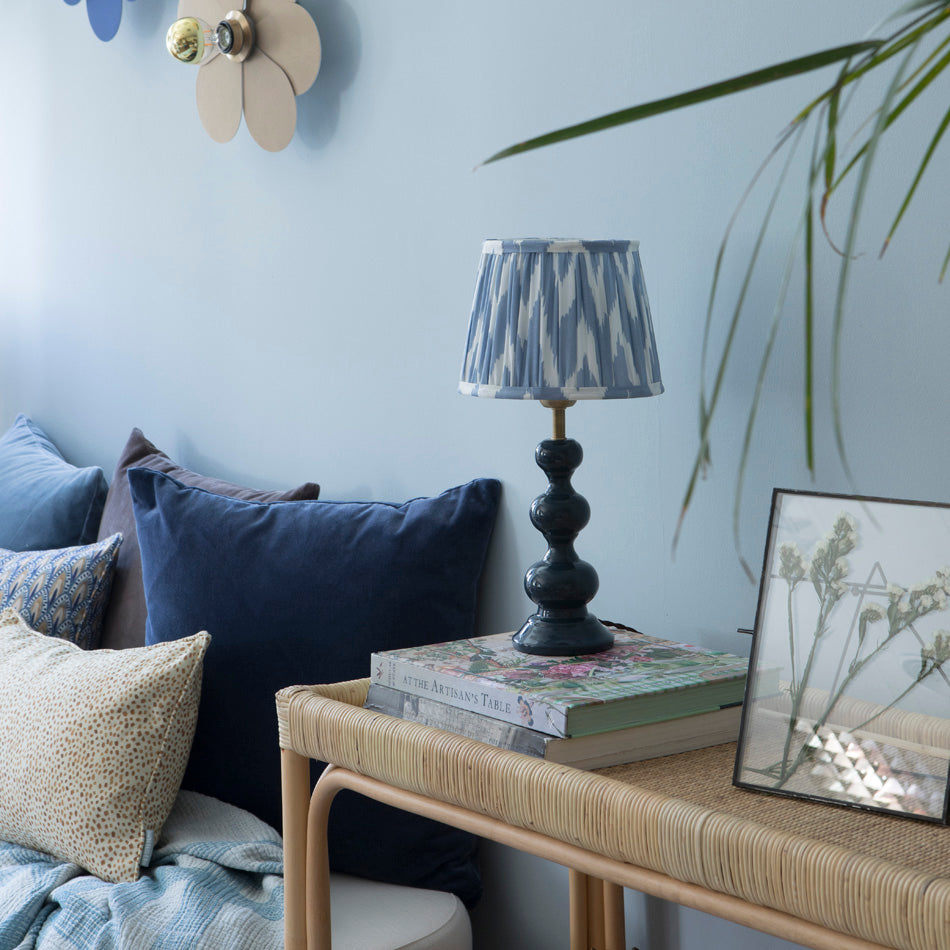 Wooden Bobbin Mini Table Lamp - Indigo