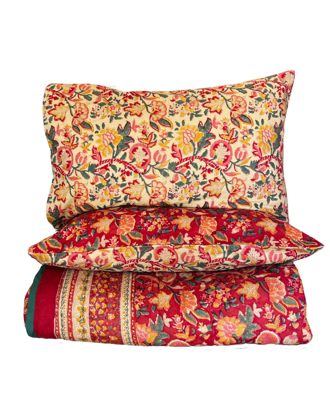 Crimson & Evergreen Forest Quilt - Queen