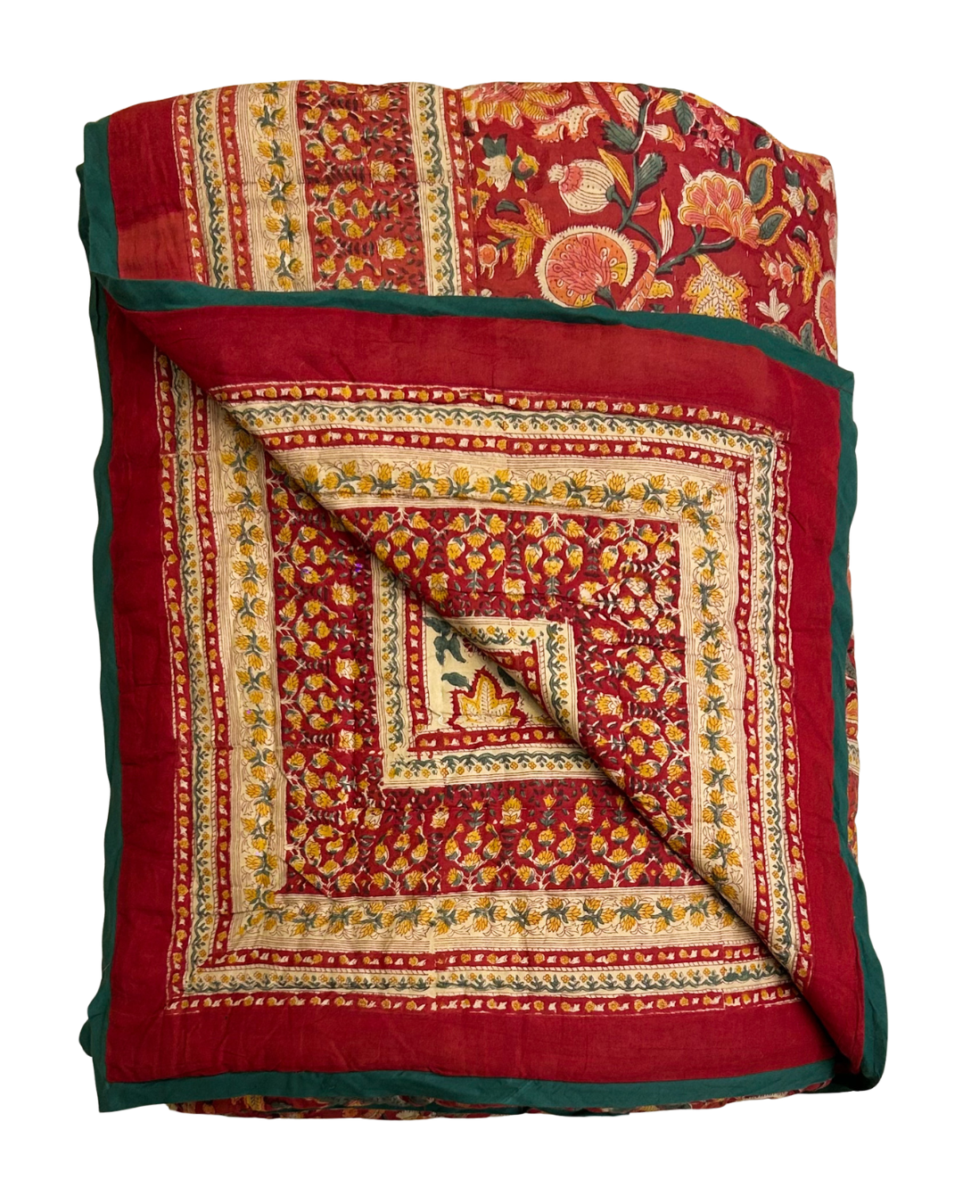 Crimson & Evergreen Forest Quilt - Queen