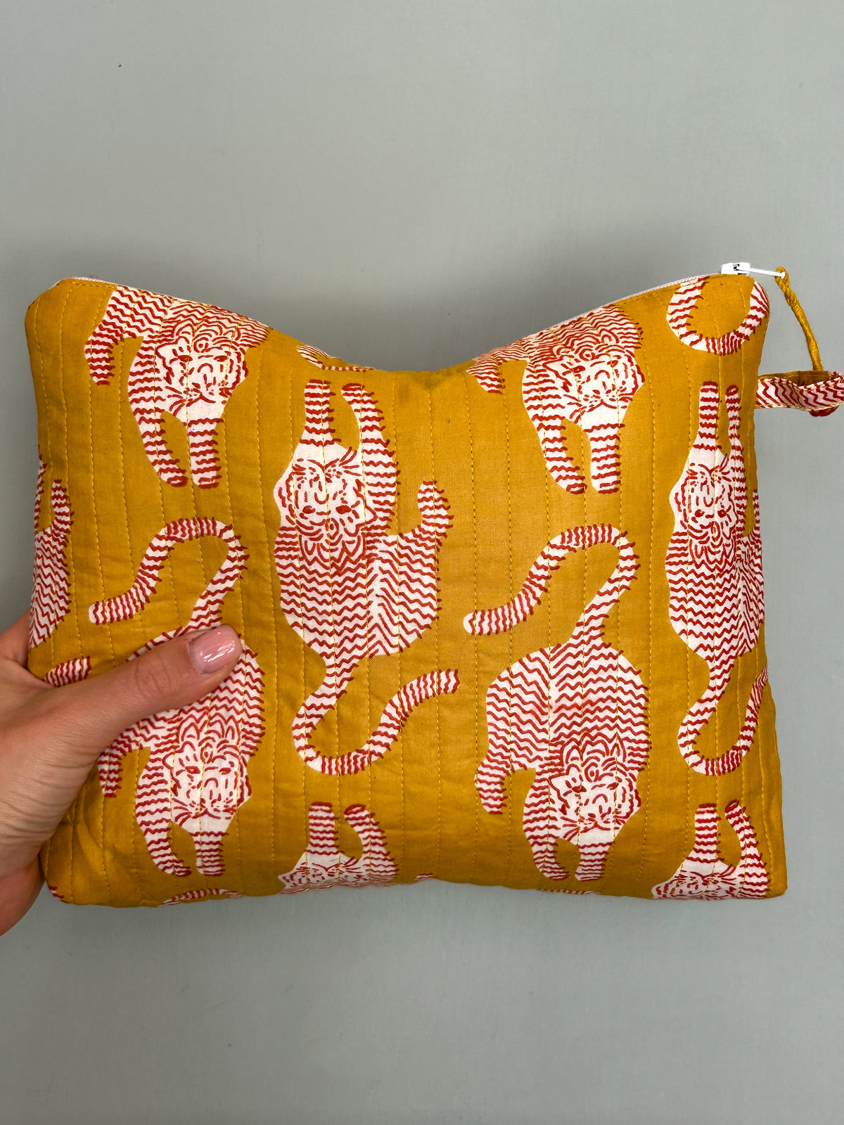 Blockprint Washbag - Mustard Wild Tiger