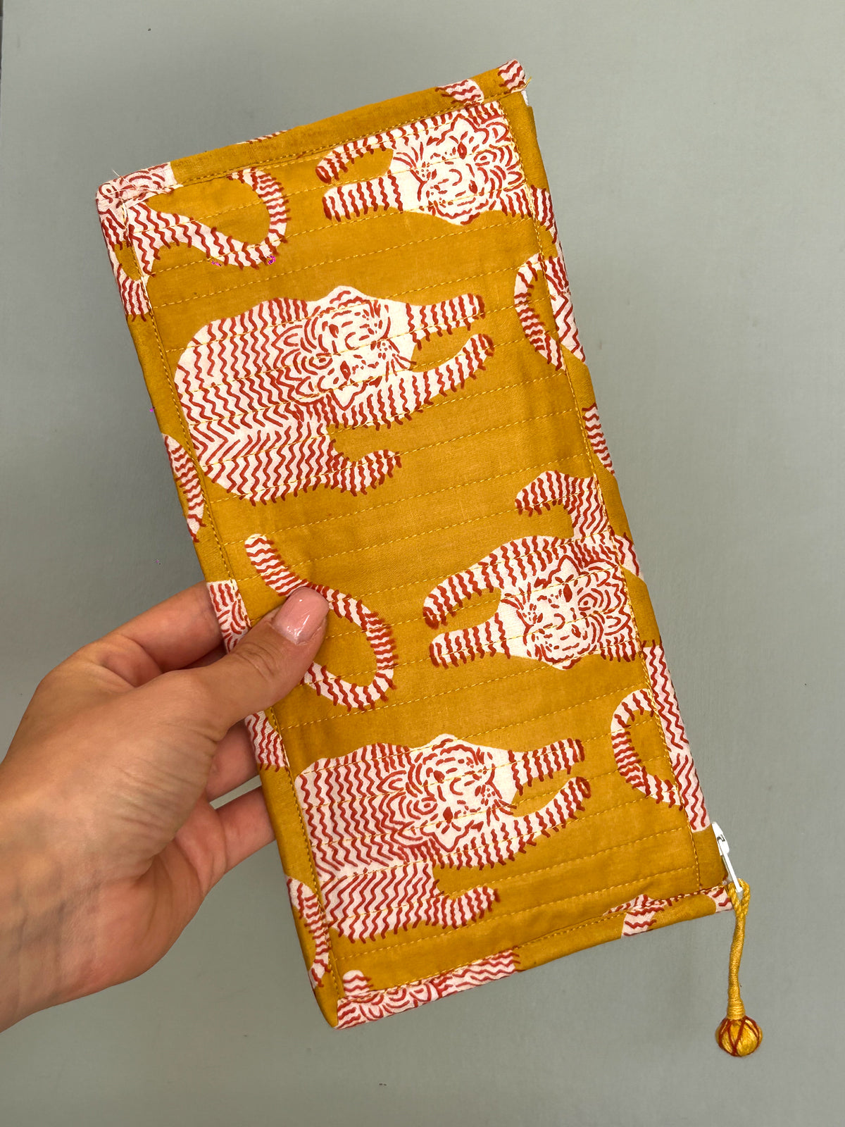Blockprint Flat Pouch - Mustard Wild Tiger