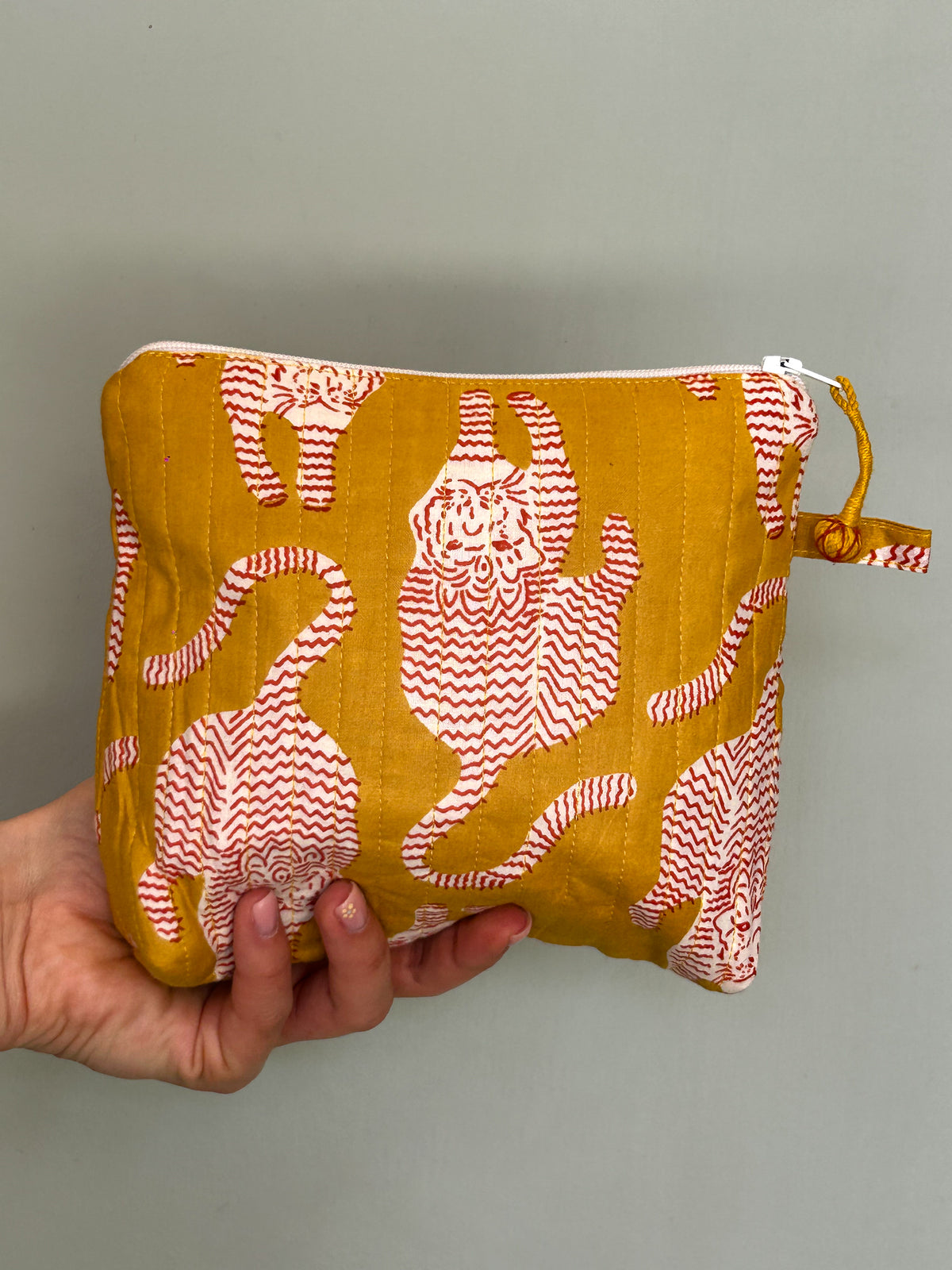 Blockprint Makeup Bag (S) - Mustard Wild Tiger