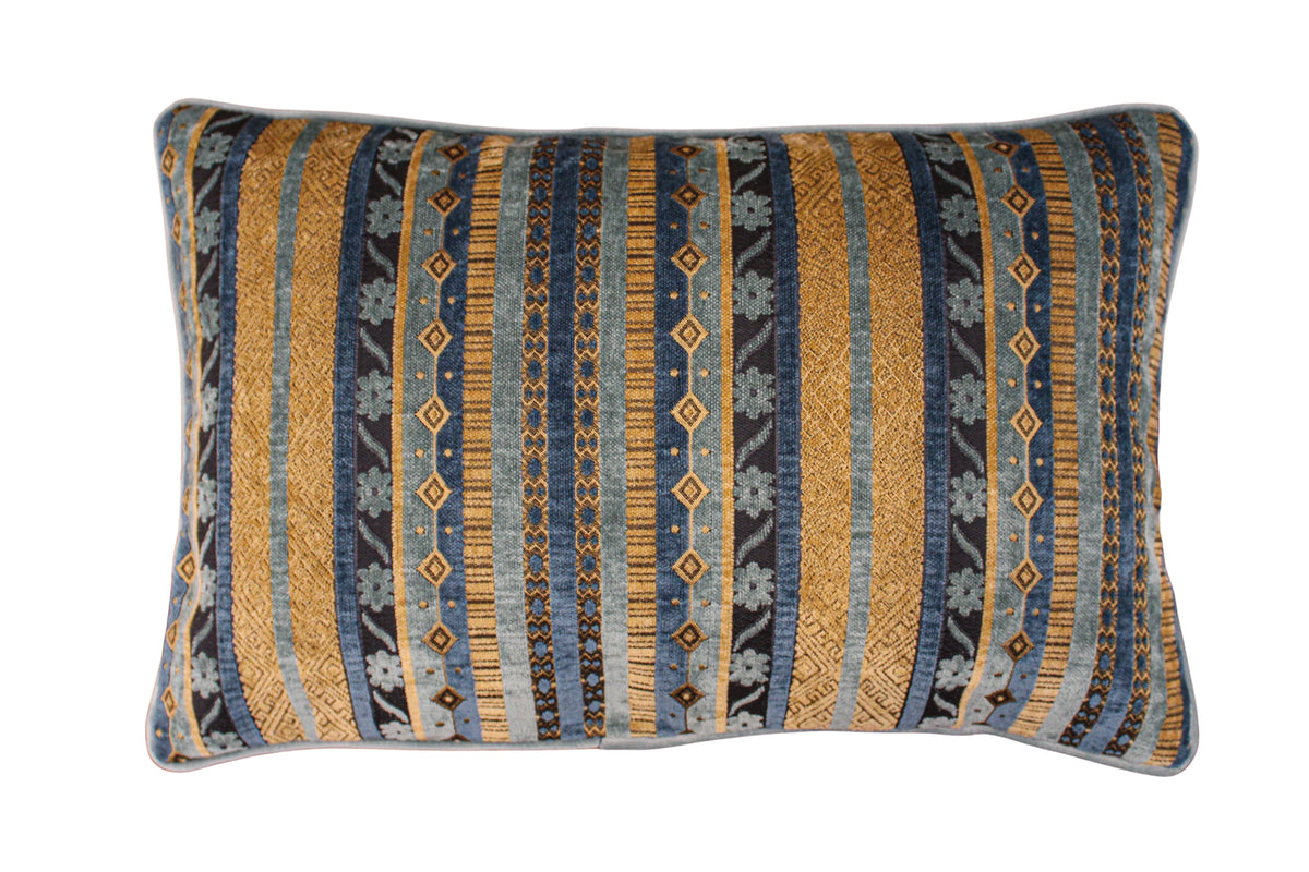 Loom Velvet Cushion Cover - Blue/Mustard