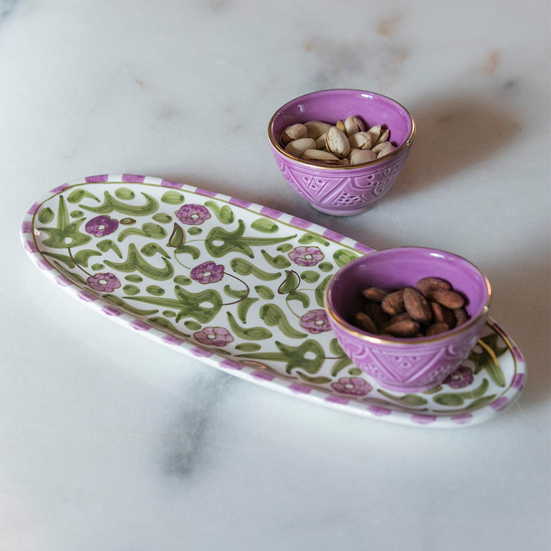 Fleur Khaki & Violet Oval Dish - Small