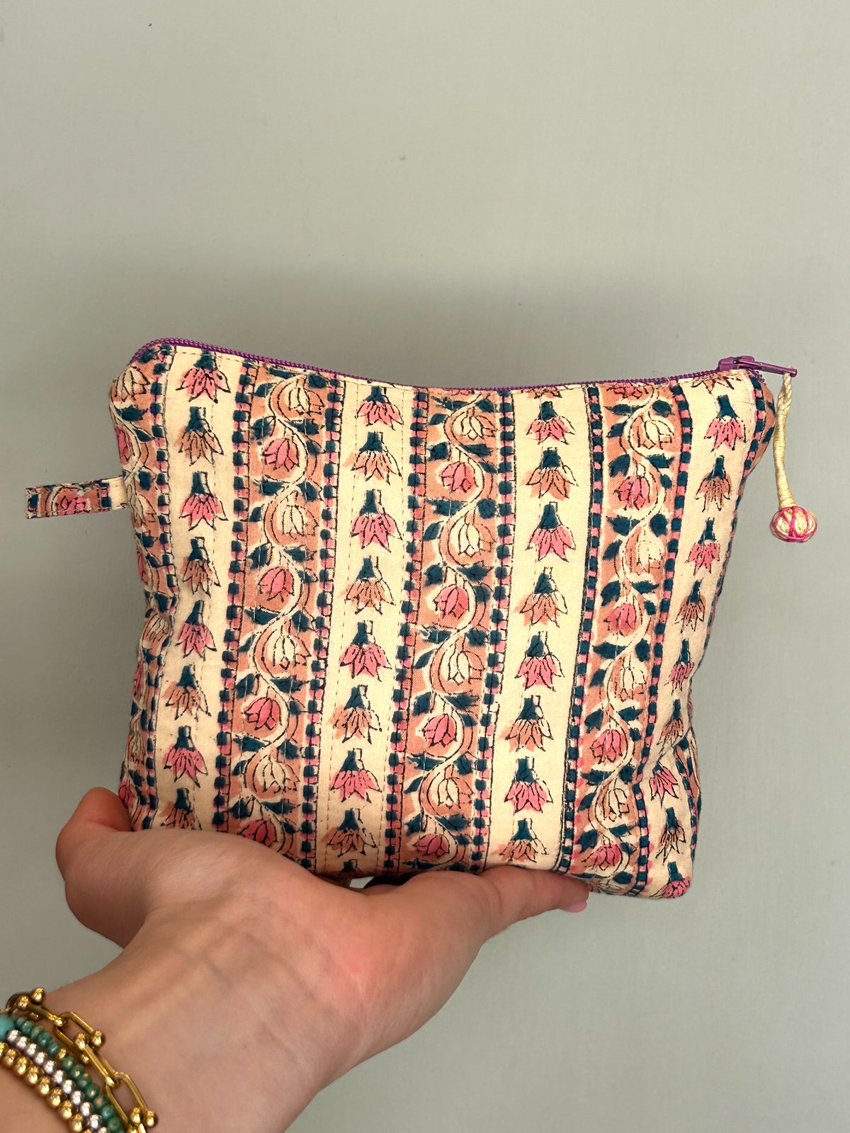 Blockprint Makeup Bag (S) - Pink & Blue Floral