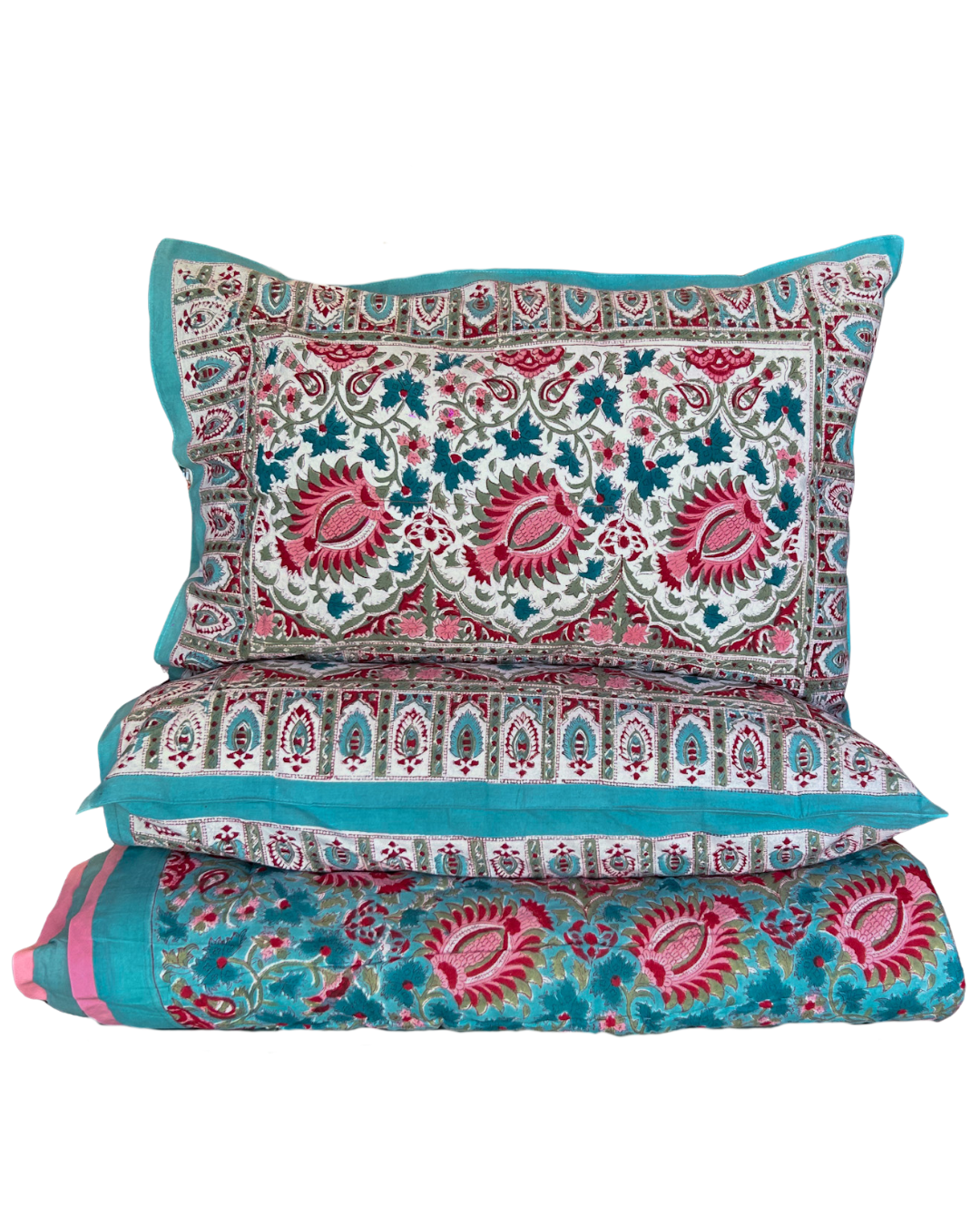 Teal & Rose Garden Quilt - Single