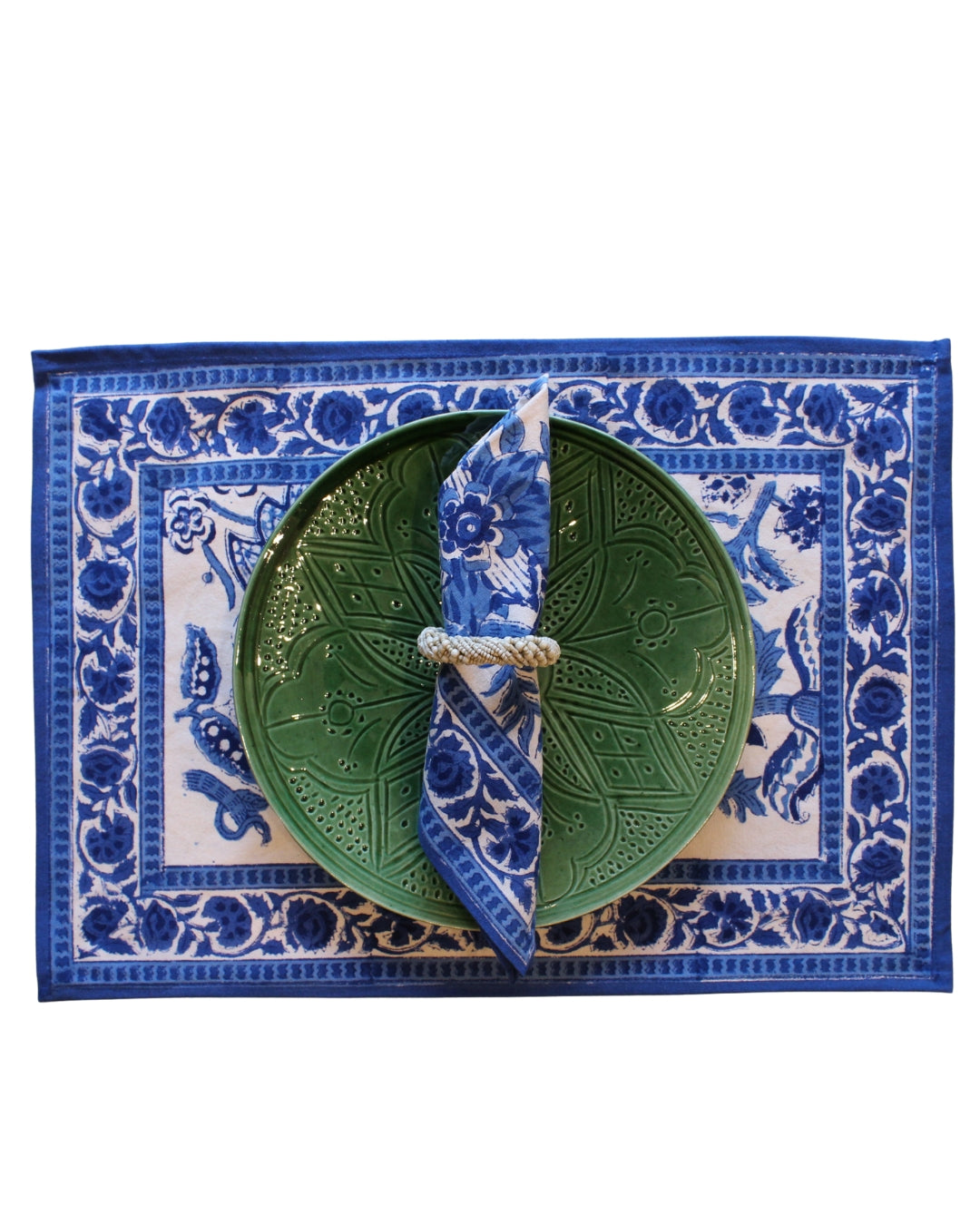 Blue Blockprint Placemats & Napkins Set of 6