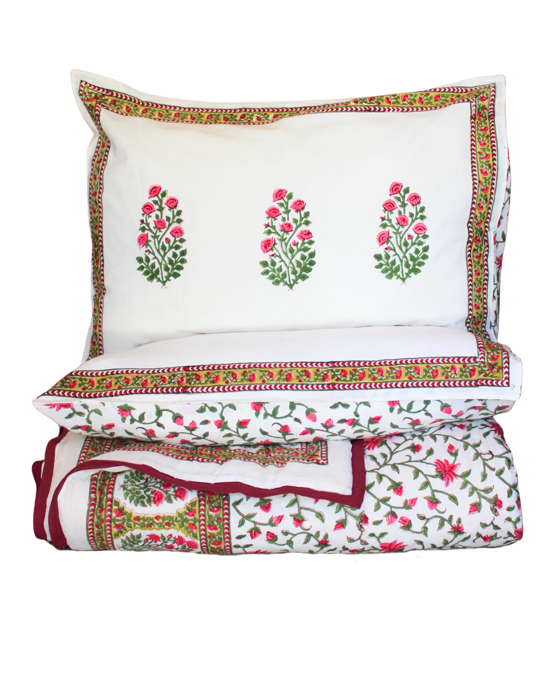 Fuchsia & Olive Garden Quilt - Queen