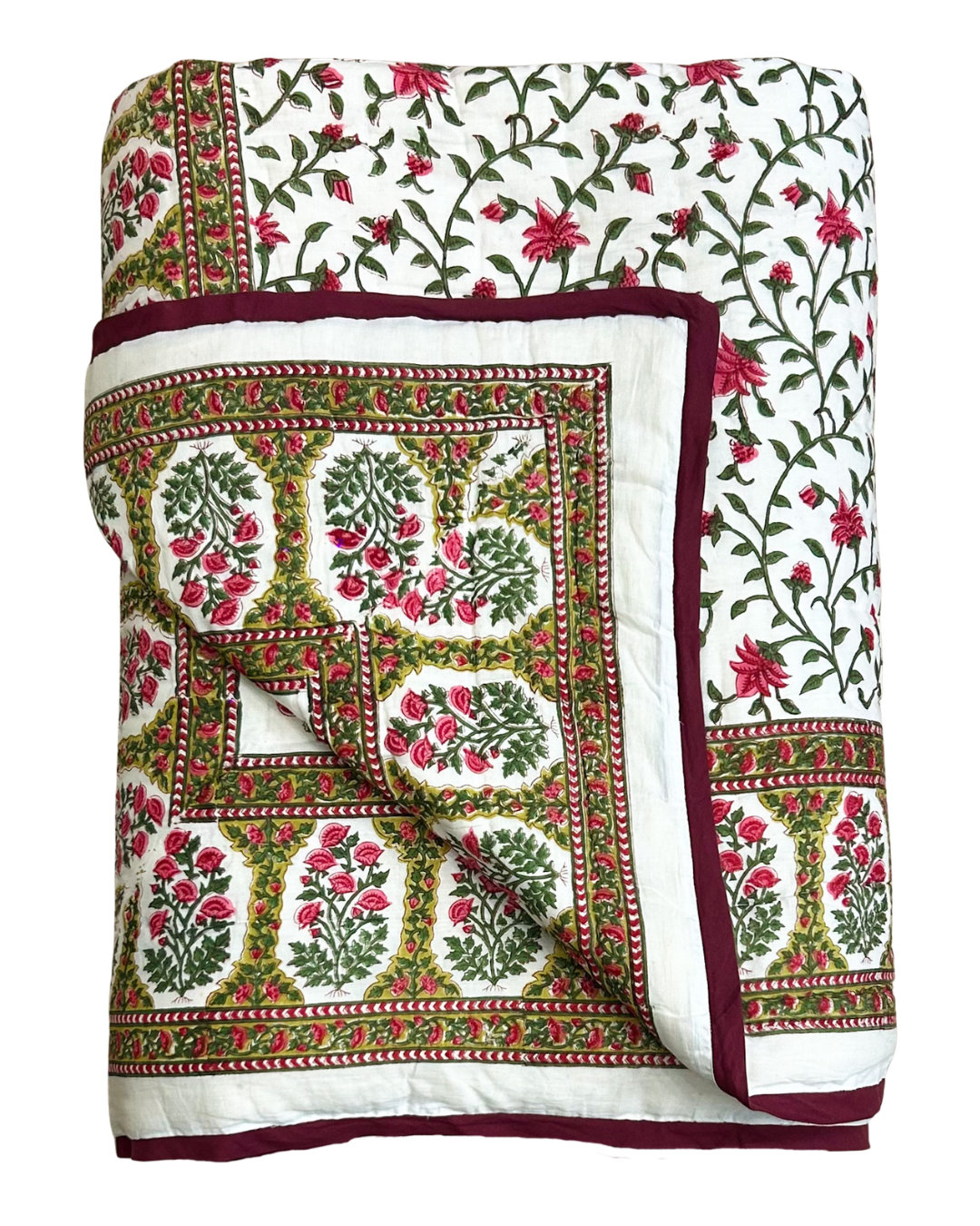 Fuchsia & Olive Garden Quilt - Queen