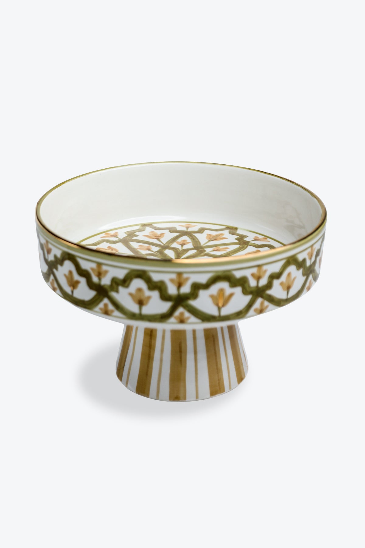 Lmida Khaki & Gold Pedestal Serving Dish