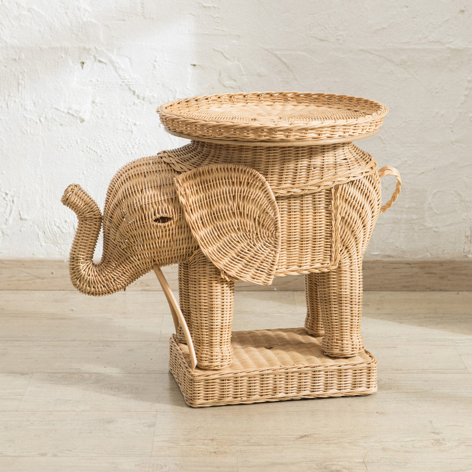 Elephant Rattan Round Side Table