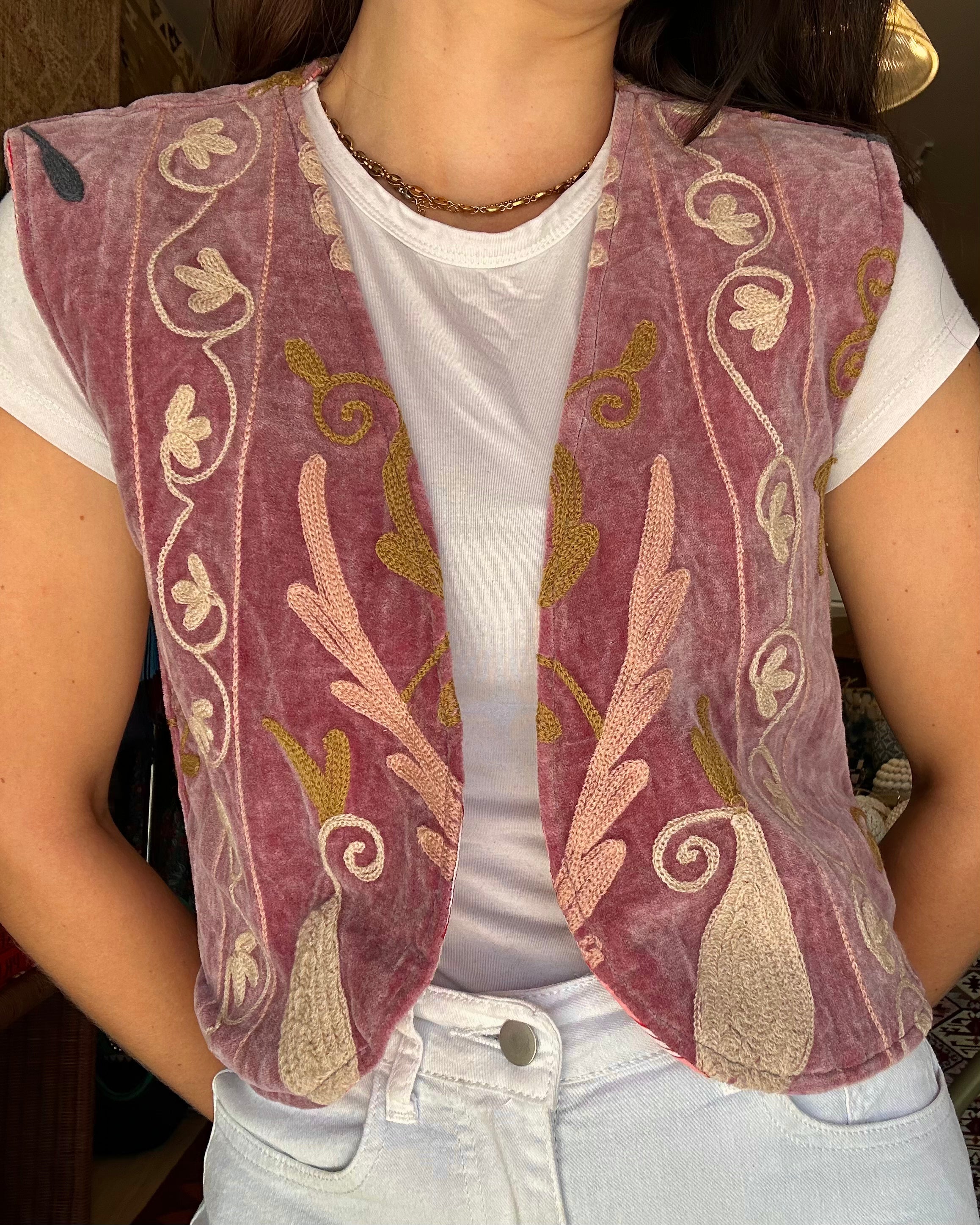 Heritage Velvet Vest - Dusty Pink
