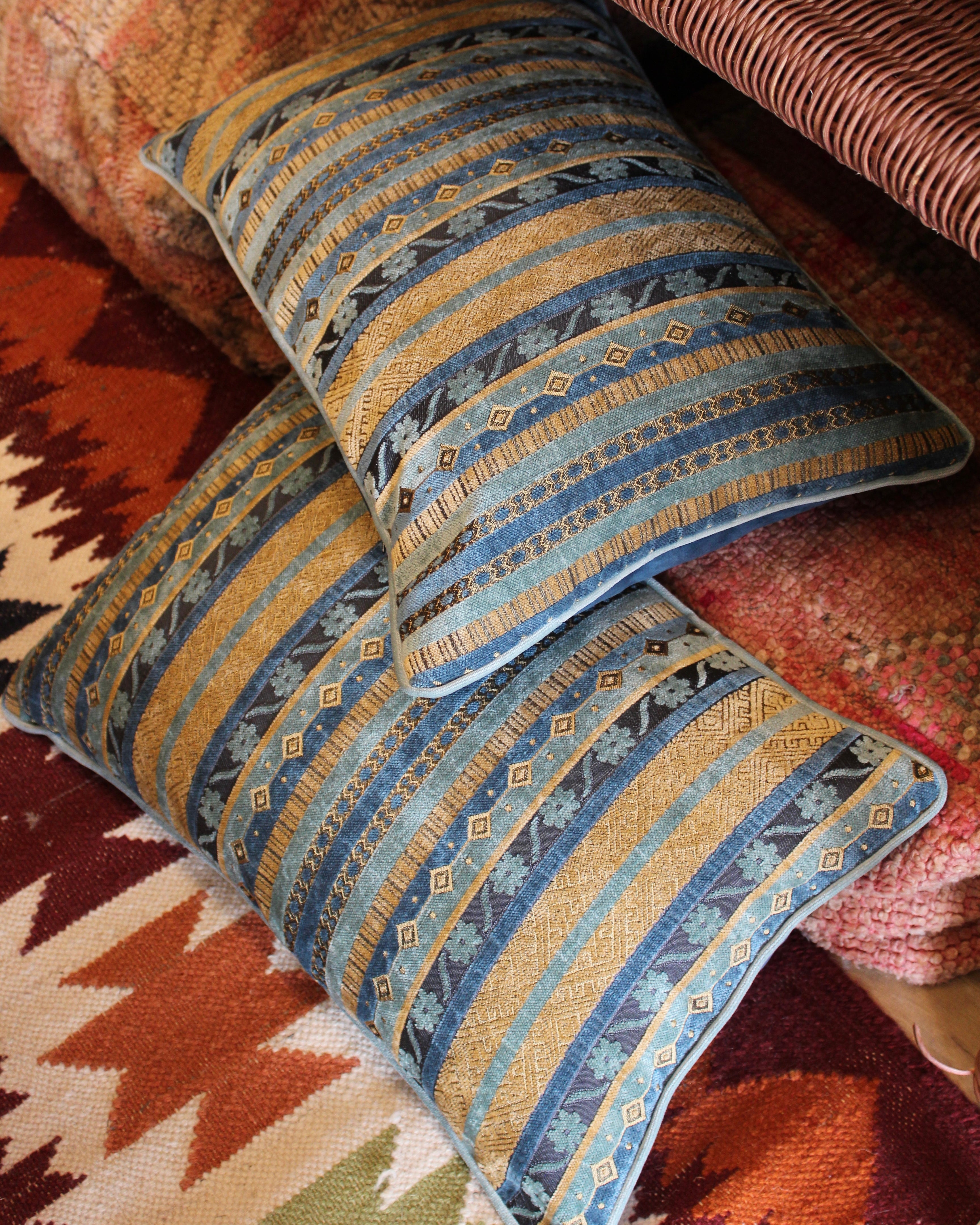 Loom Velvet Cushion Cover - Blue/Mustard
