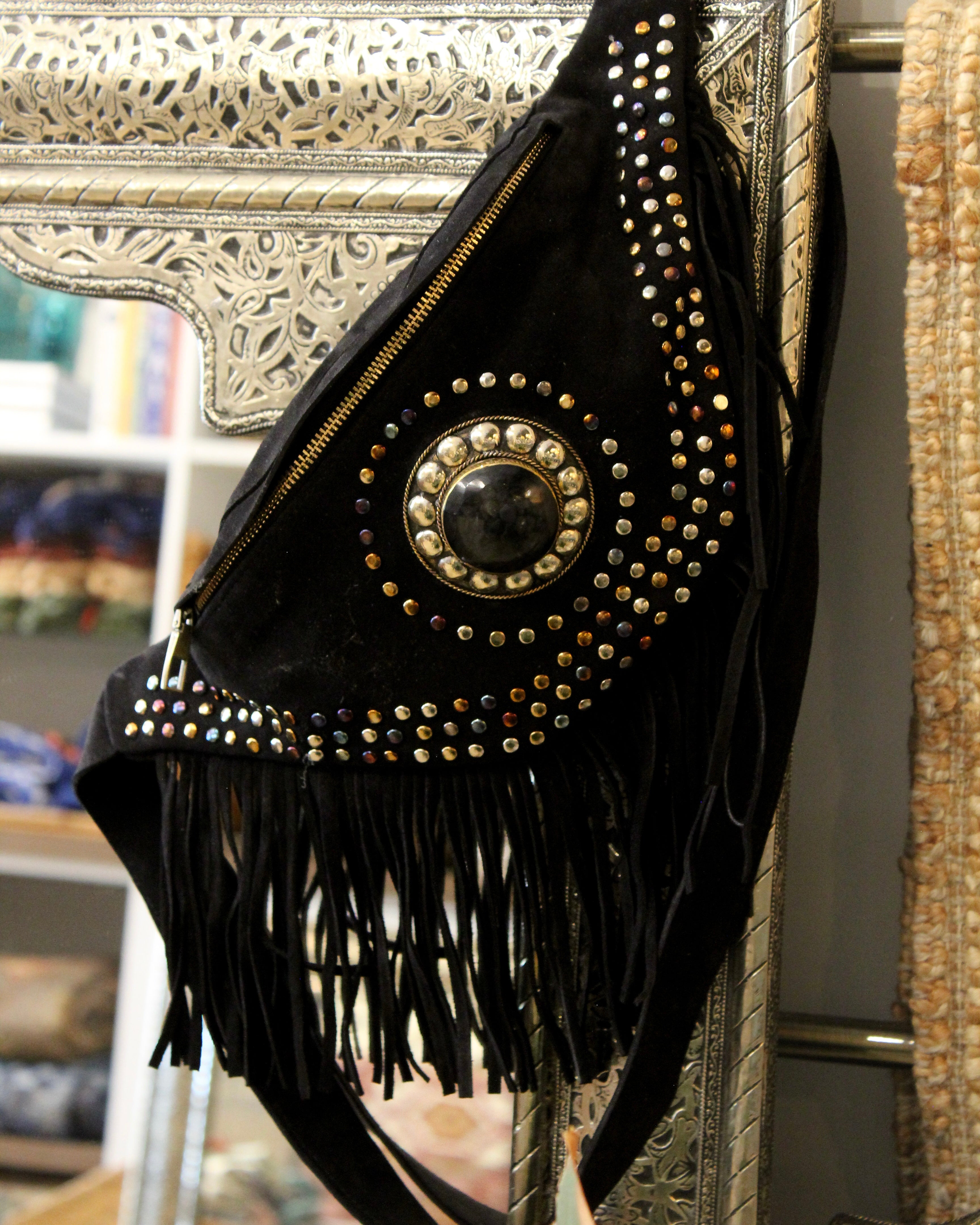 Suede Fringe Bum Bag - Black